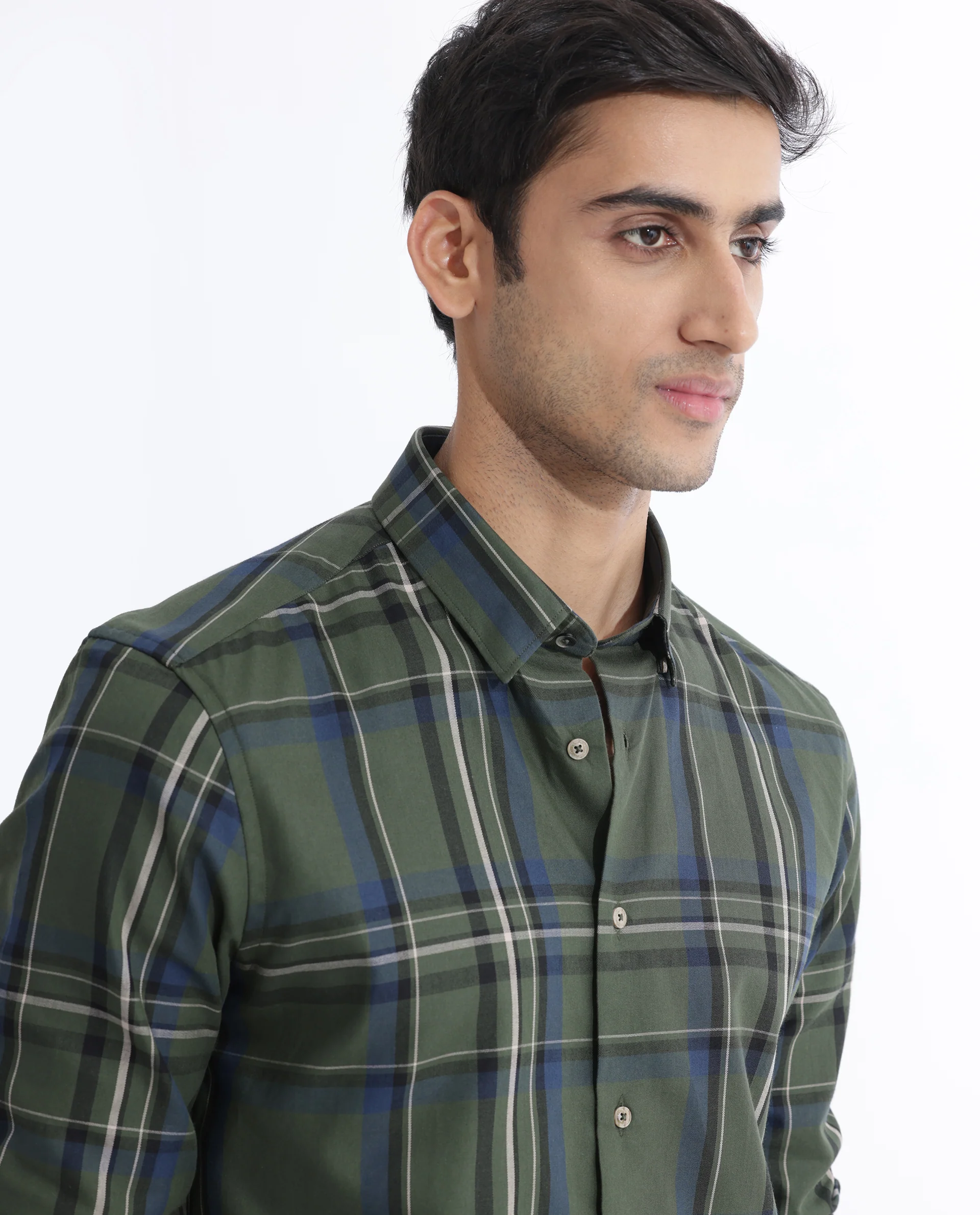 Rare Rabbit Men's Cosen Dark Green Cotton Checked Print Regular Fit Full Sleeve Collared Shirt - Image 4