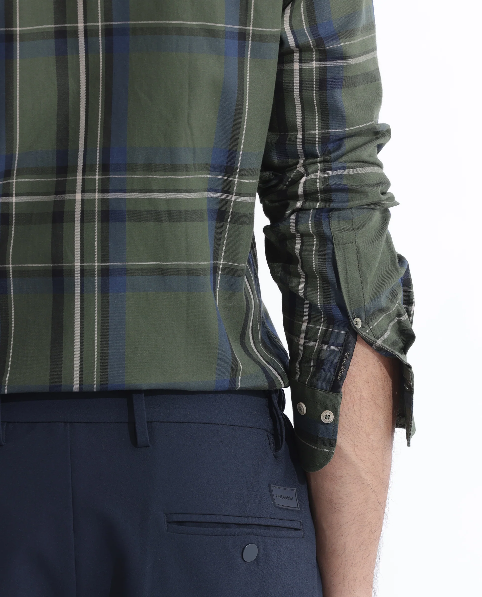 Rare Rabbit Men's Cosen Dark Green Cotton Checked Print Regular Fit Full Sleeve Collared Shirt - Image 5