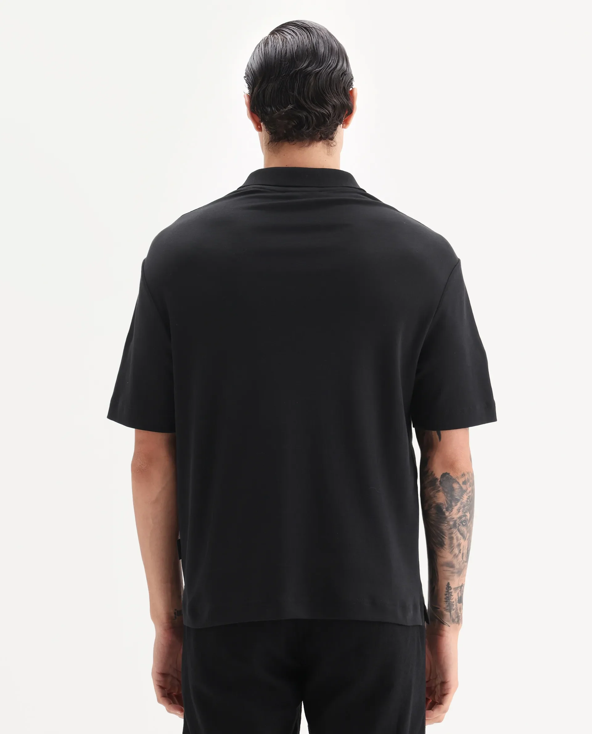 Rare Rabbit Men's Cosma Black Linen Blend Fabric Half Sleeve Spread Collar Plain Polo - Image 6