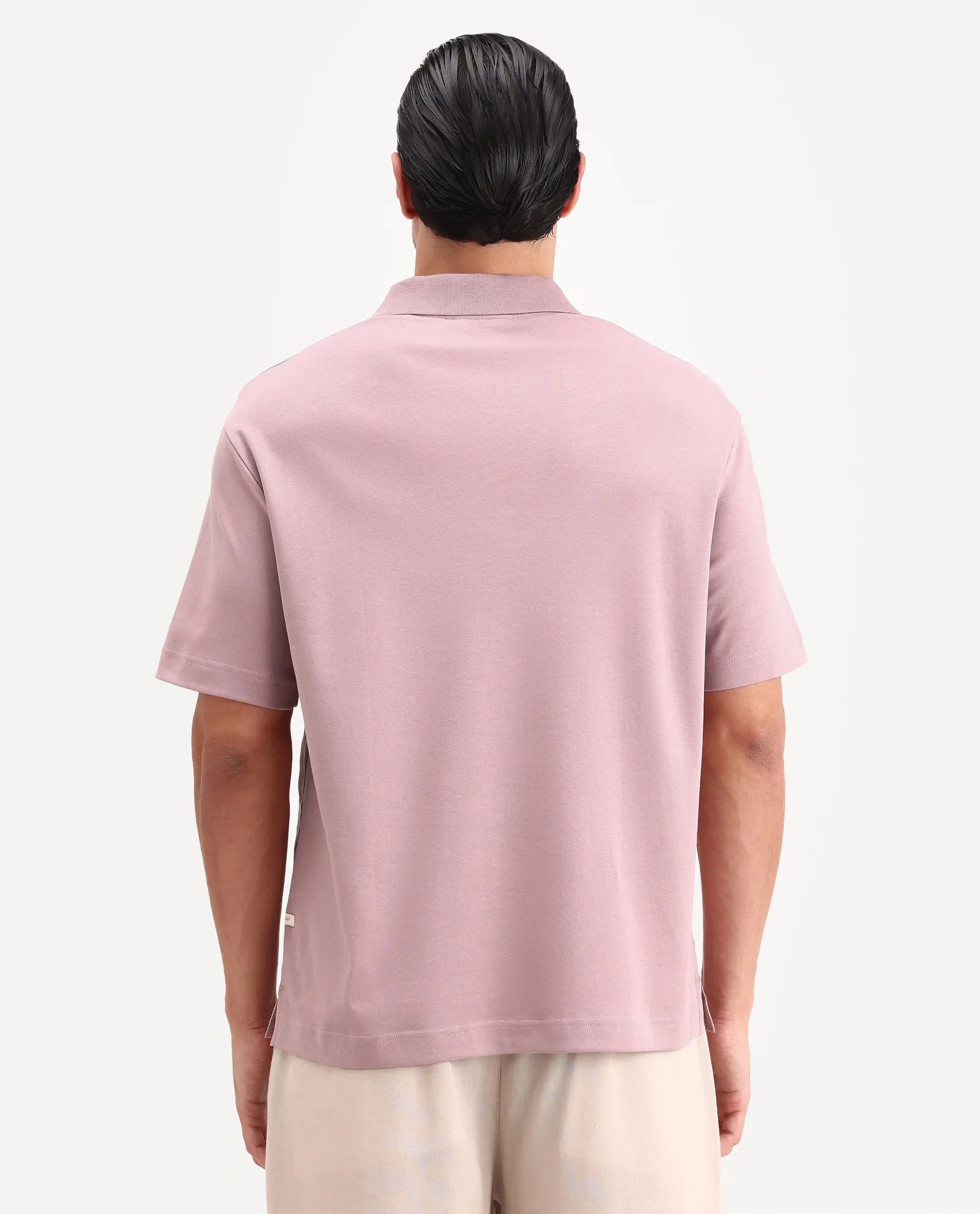 Rare Rabbit Men's Cosma-S26 Dusky Pink Linen Blend Fabric Half Sleeve Spread Collar Regular Fit Plain Polo - Image 7