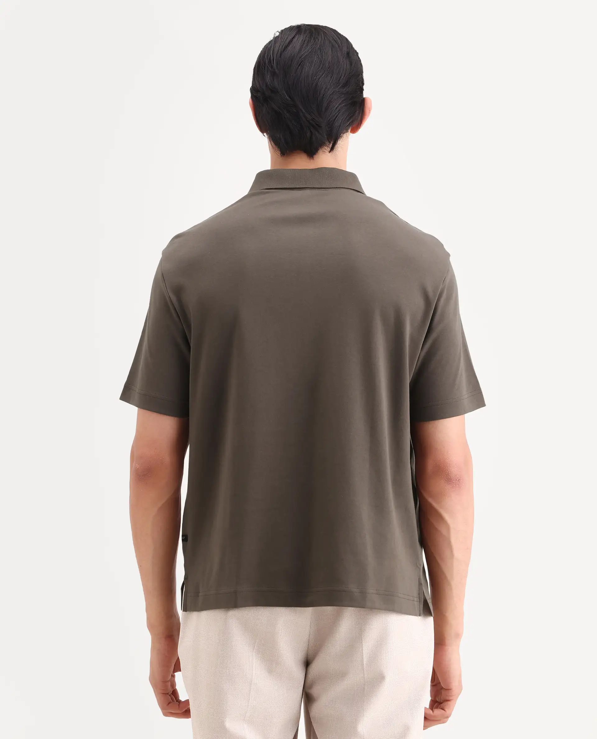 Rare Rabbit Men's Cosma-S26 Olive Linen Blend Fabric Half Sleeve Spread Collar Regular Fit Plain Polo - Image 7