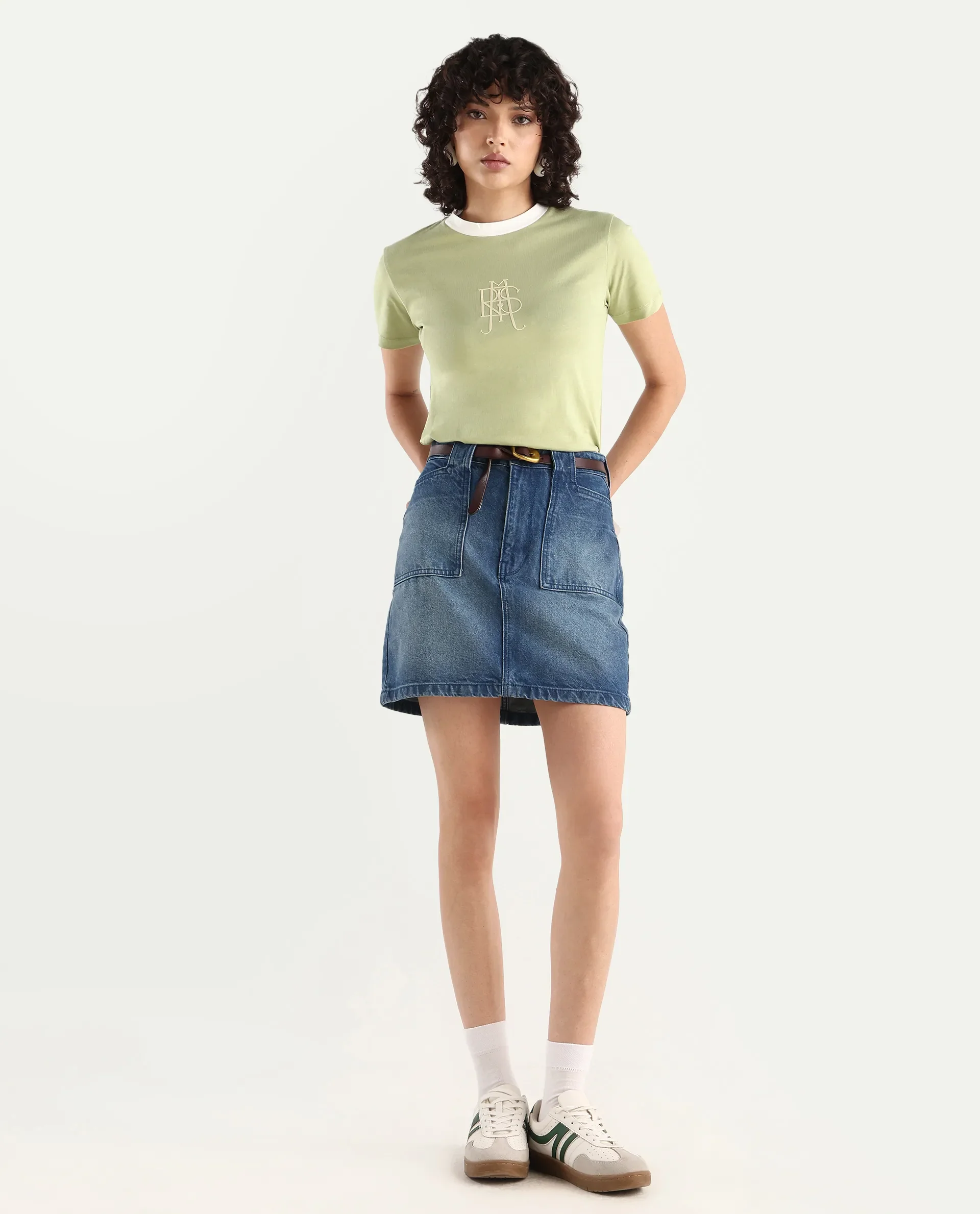 Rareism Women's Cosme Light Green Cotton Blend Crew Neck Graphic Print Regular Fit T-Shirt - Image 2