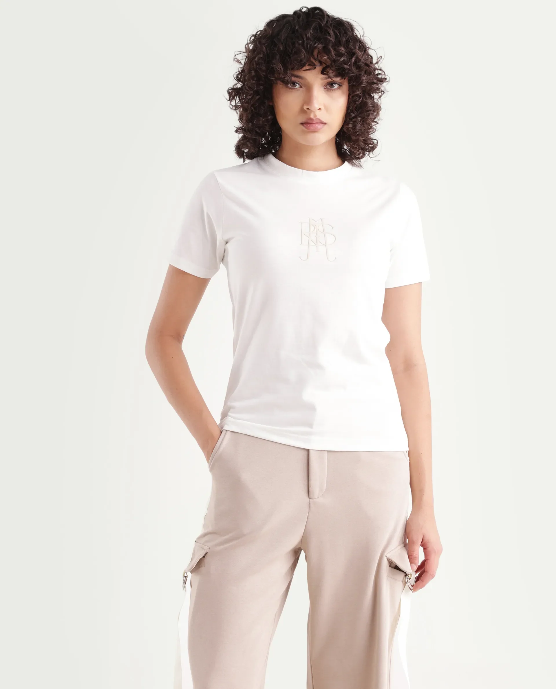 Rareism Women's Cosme Off White Cotton Blend Crew Neck Graphic Print Regular Fit T-Shirt - Image 3