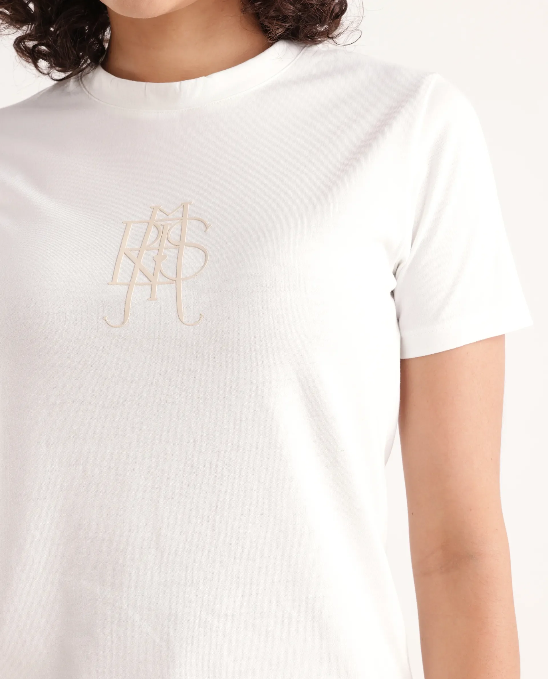 Rareism Women's Cosme Off White Cotton Blend Crew Neck Graphic Print Regular Fit T-Shirt - Image 4