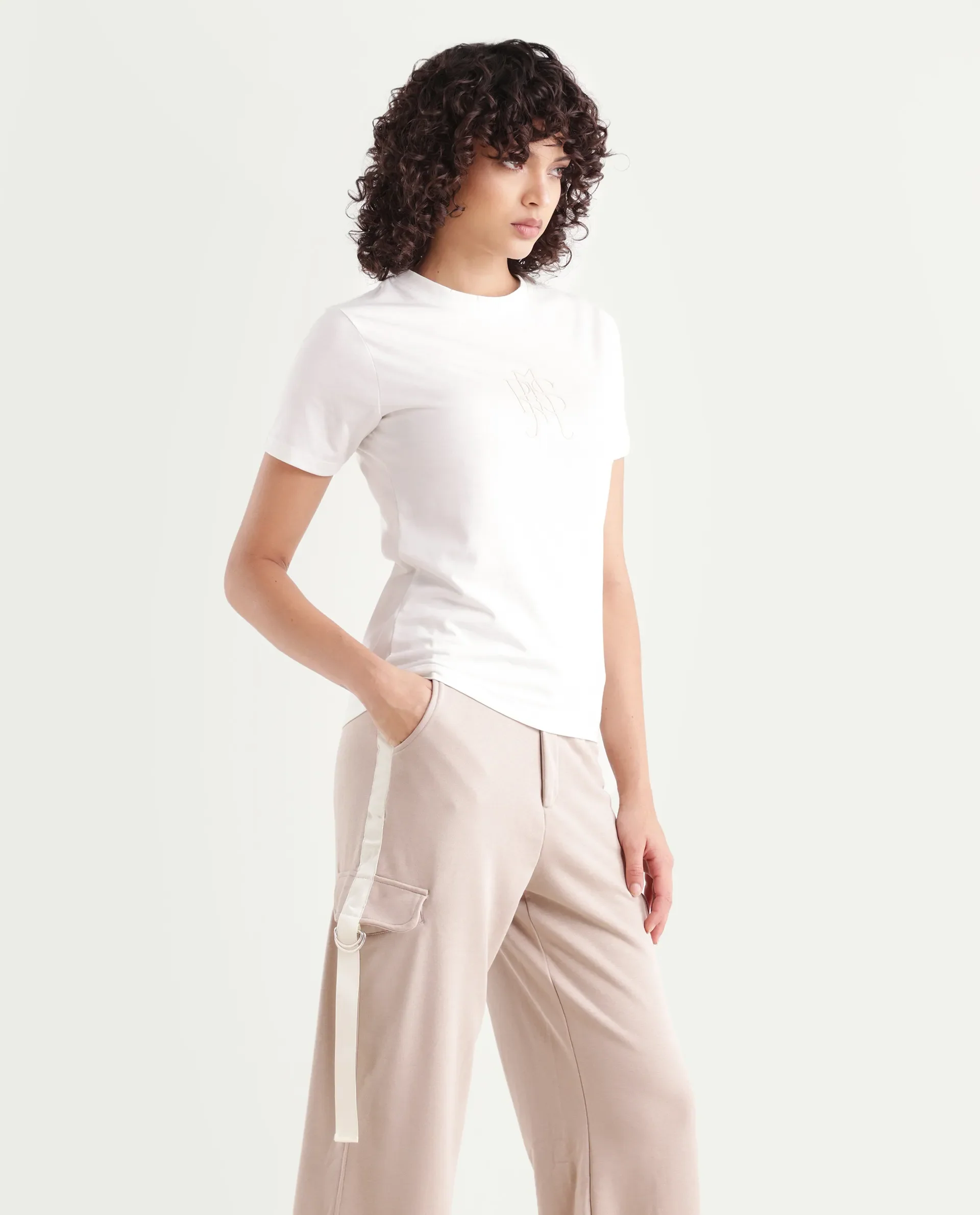 Rareism Women's Cosme Off White Cotton Blend Crew Neck Graphic Print Regular Fit T-Shirt - Image 6