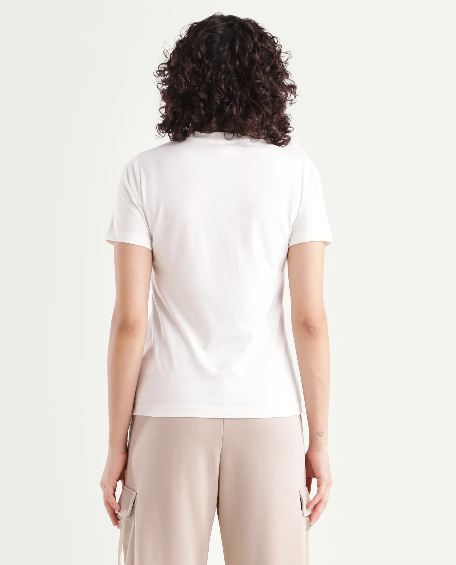 Rareism Women's Cosme Off White Cotton Blend Crew Neck Graphic Print Regular Fit T-Shirt - Image 7
