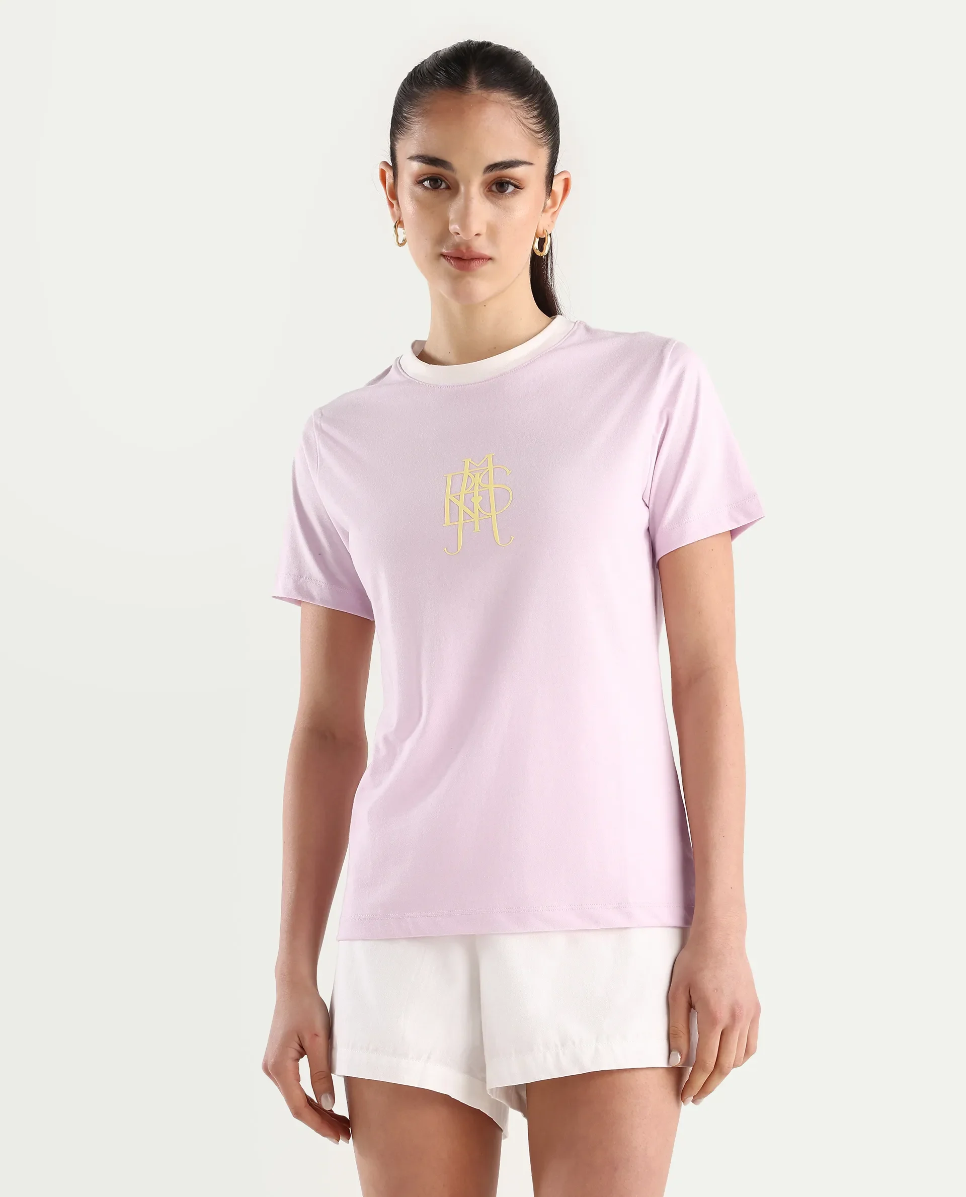 Rareism Women's Cosme Pink Cotton Crew Neck Graphic Print Regular Fit T-Shirt - Image 4