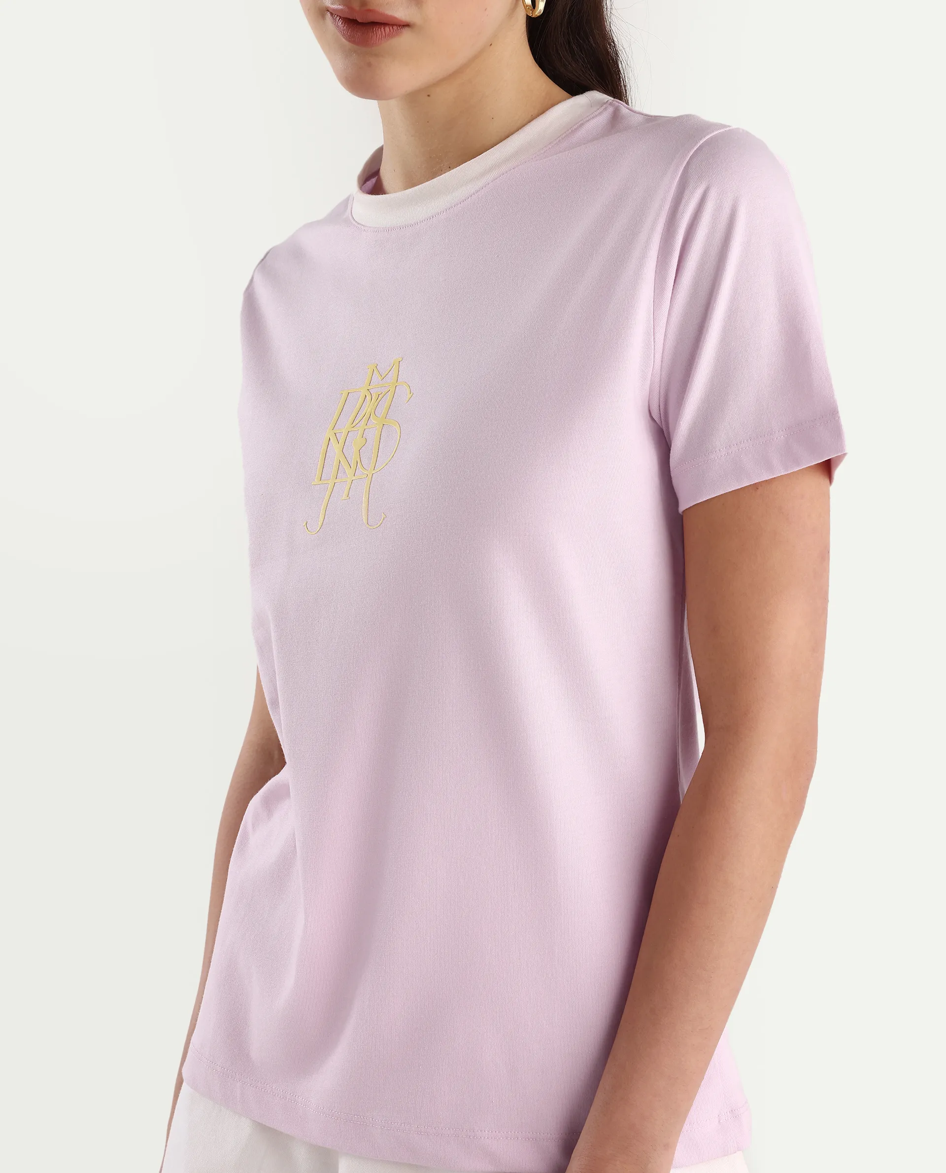 Rareism Women's Cosme Pink Cotton Crew Neck Graphic Print Regular Fit T-Shirt - Image 5