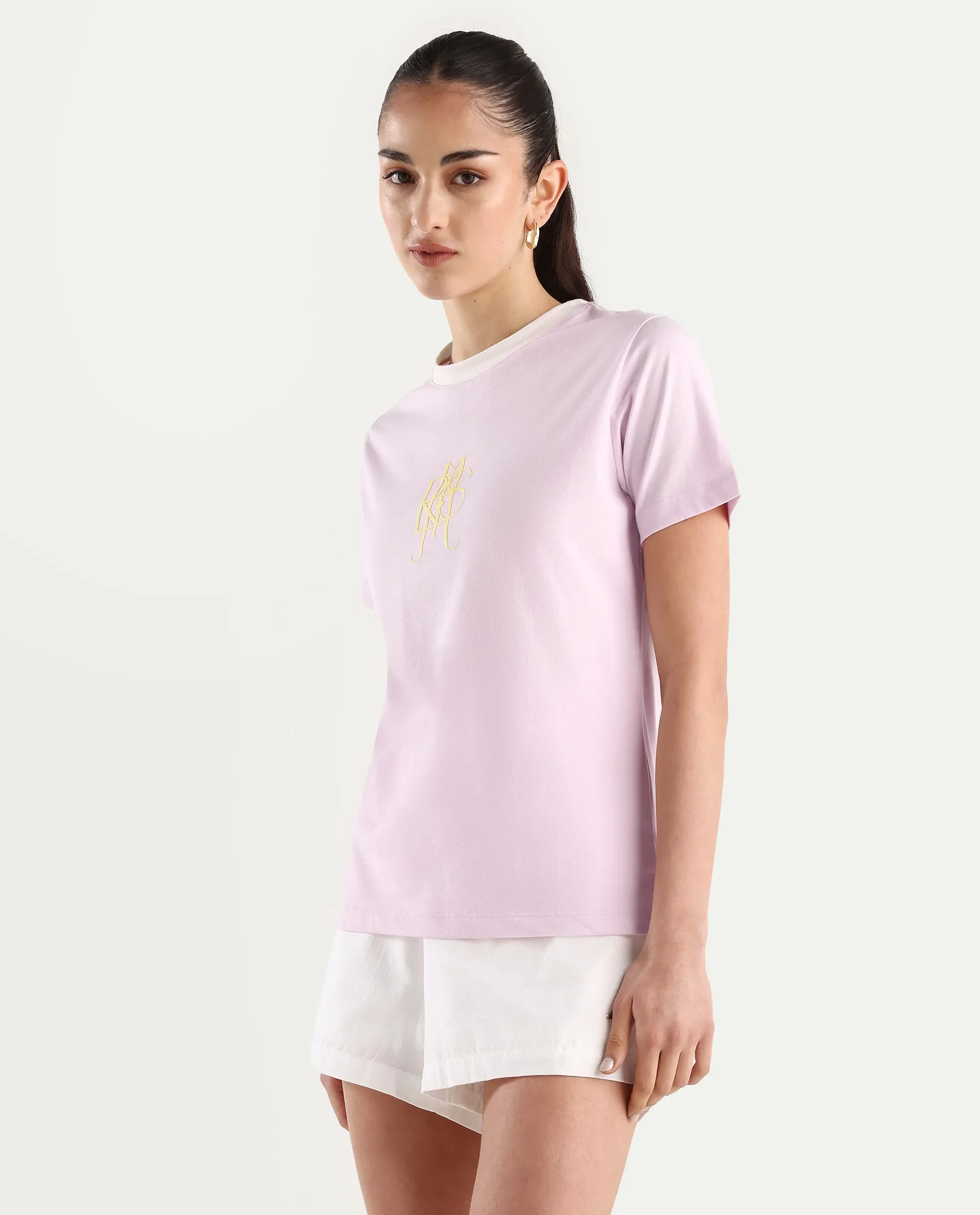 Rareism Women's Cosme Pink Cotton Crew Neck Graphic Print Regular Fit T-Shirt - Image 6