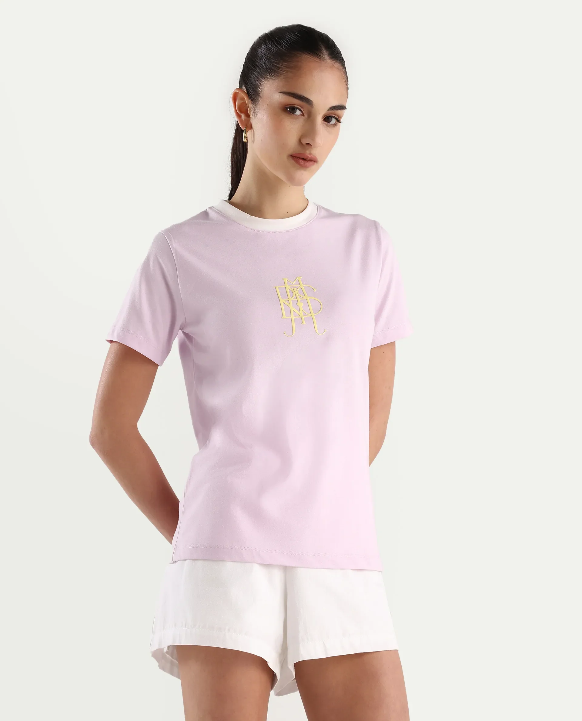 Rareism Women's Cosme Pink Cotton Crew Neck Graphic Print Regular Fit T-Shirt - Image 7