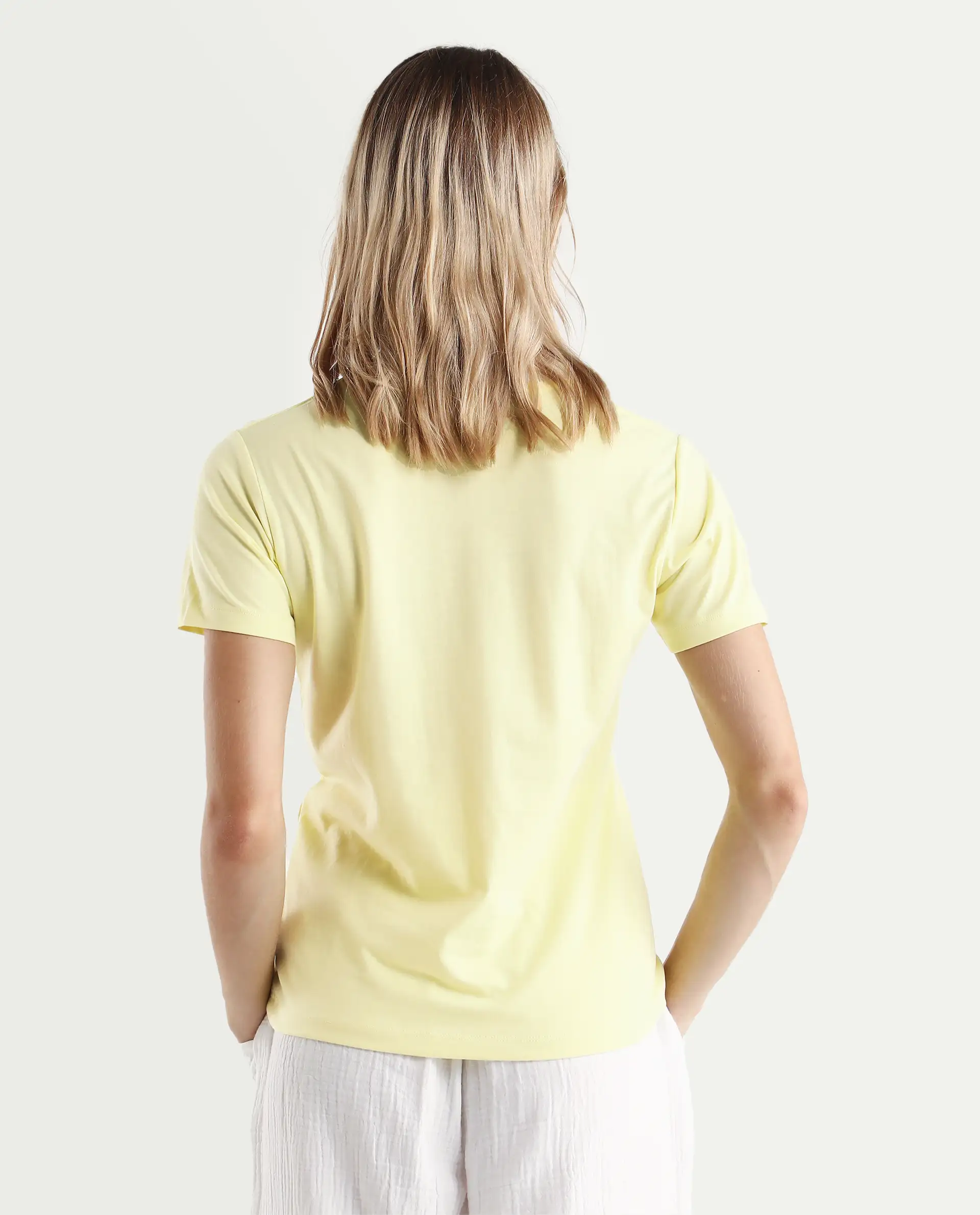 Rareism Women's Cosmo Yellow Cotton Blend Crew Neck Graphic Print Regular Fit T-Shirt - Image 7