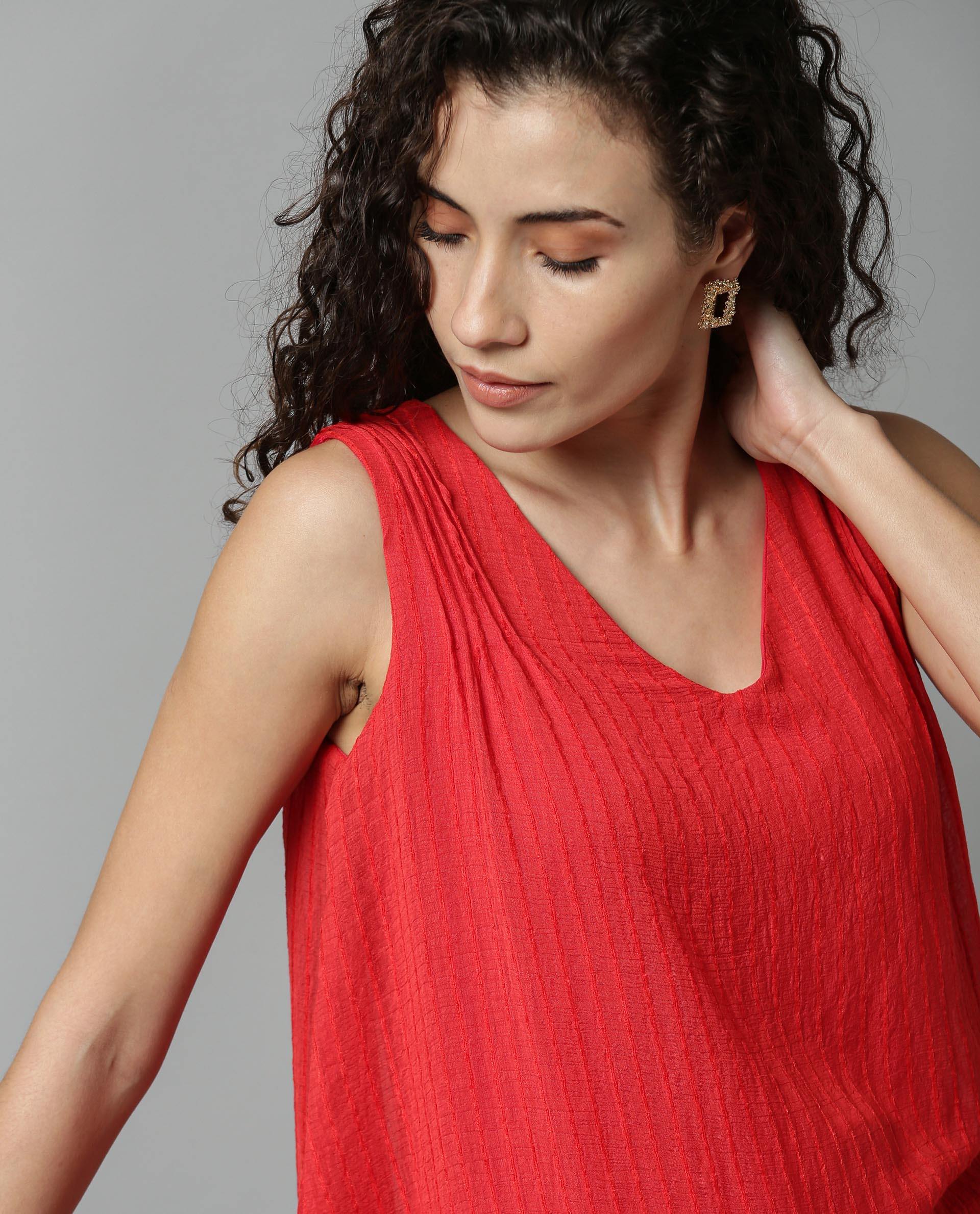 Rareism Women Cosmo Red Top Sleeveless - Image 2