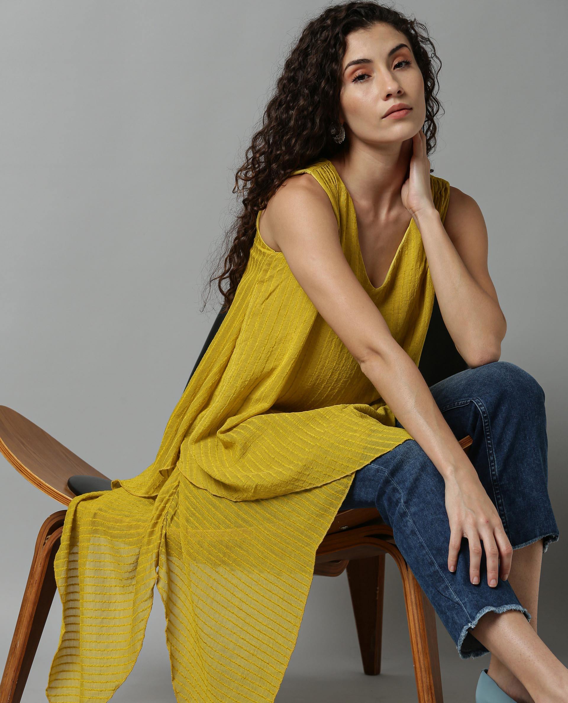 Rareism Women Cosmo Yellow Top Sleeveless - Image 4