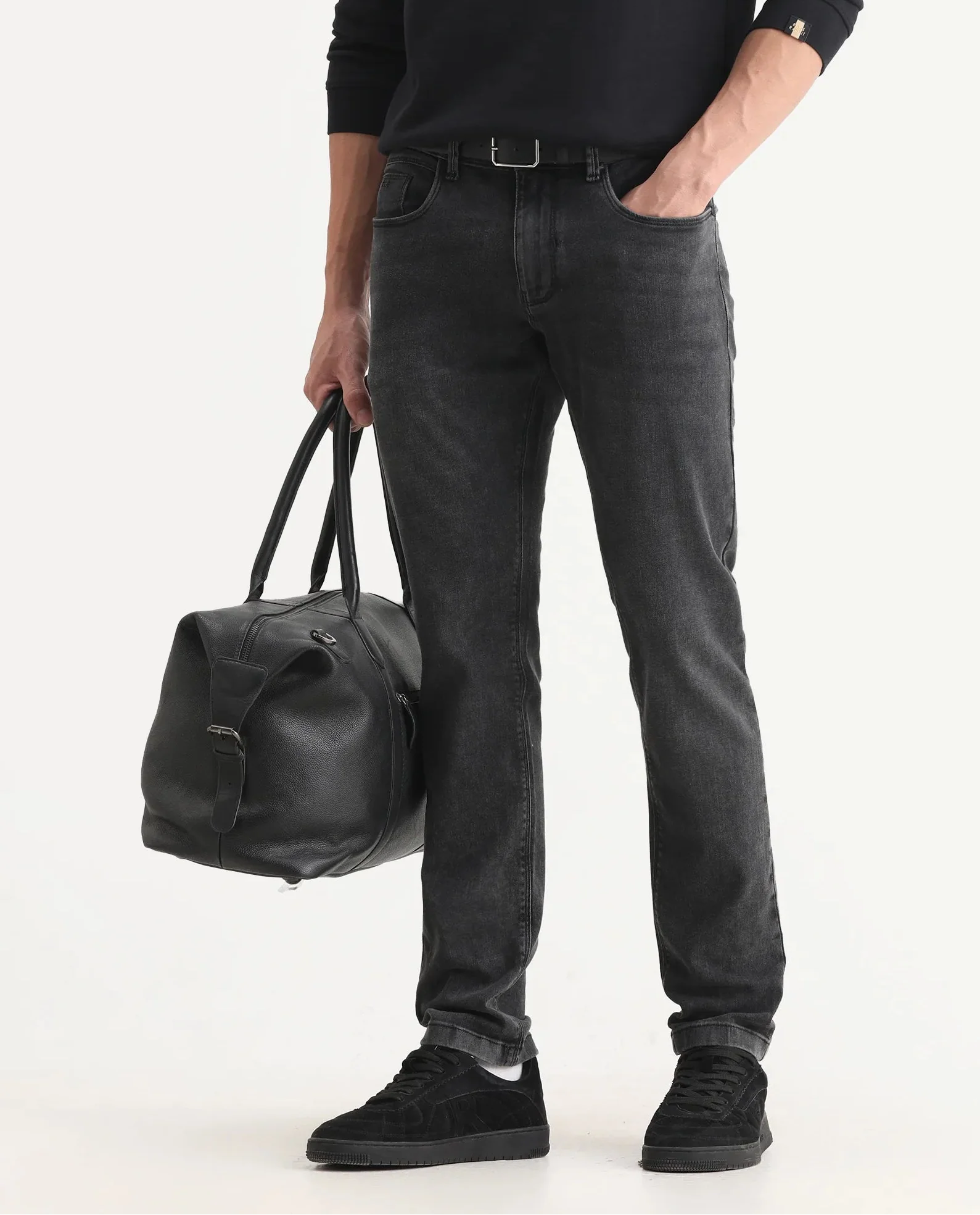 Rare Rabbit Men's Cosmog-1 Dark Grey Cotton Blend Fabric Hawk Slim Plain Jeans - Image 2