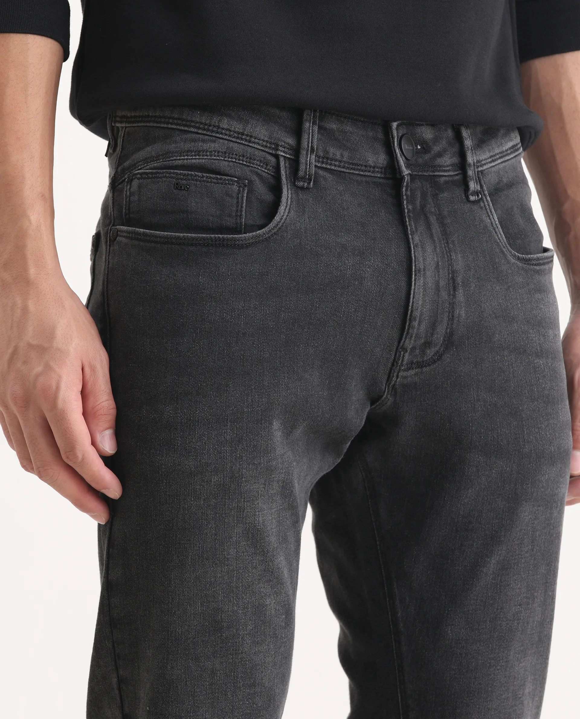 Rare Rabbit Men's Cosmog-1 Dark Grey Cotton Blend Fabric Hawk Slim Plain Jeans - Image 3
