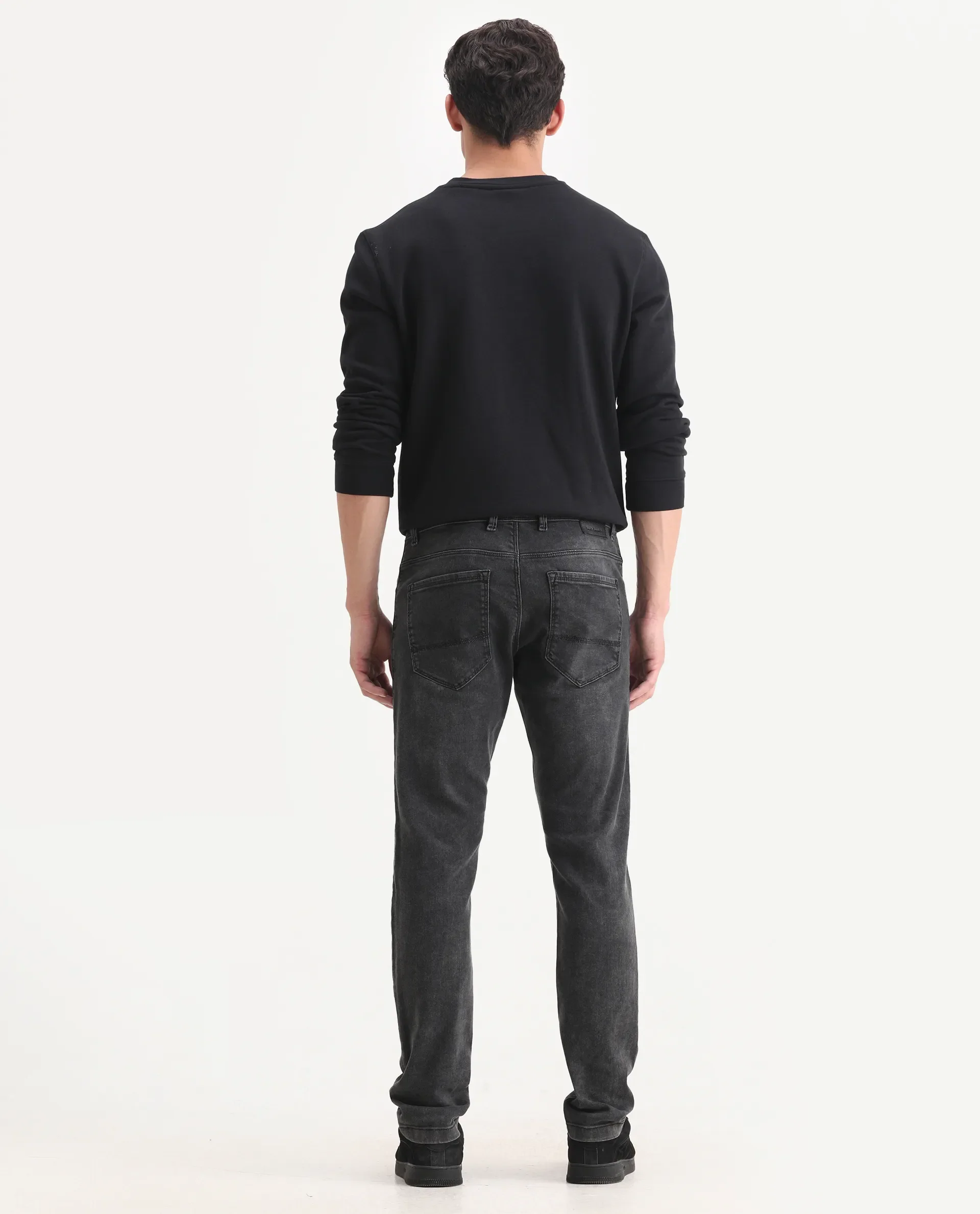 Rare Rabbit Men's Cosmog-1 Dark Grey Cotton Blend Fabric Hawk Slim Plain Jeans - Image 8