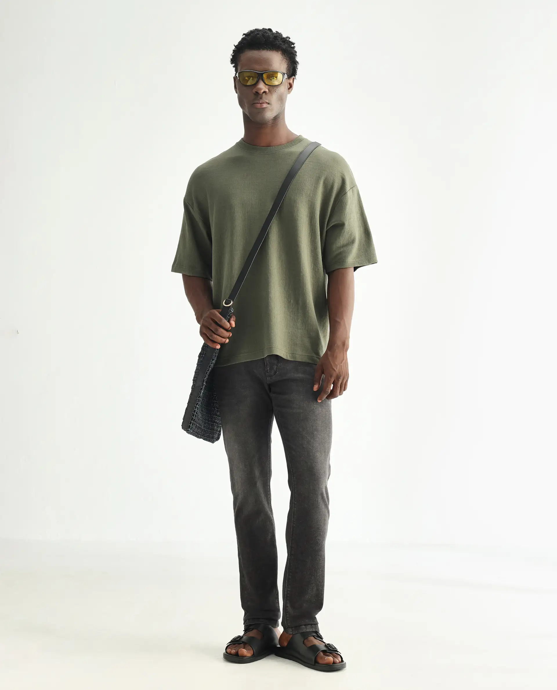 Rare Rabbit Men's Cosmog Black Cotton Plain Hawk Slim Fit Jeans