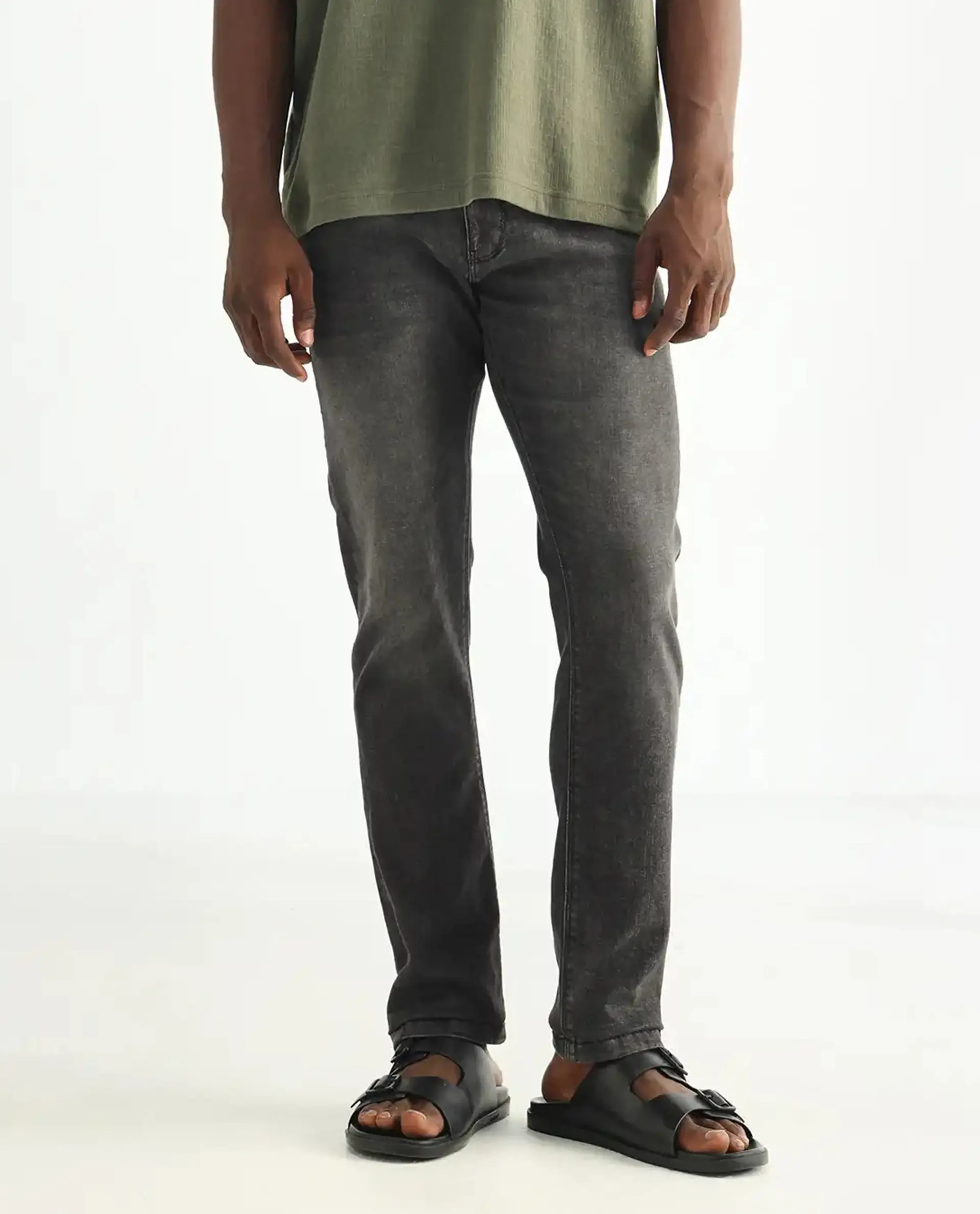 Rare Rabbit Men's Cosmog Black Cotton Plain Hawk Slim Fit Jeans - Image 10
