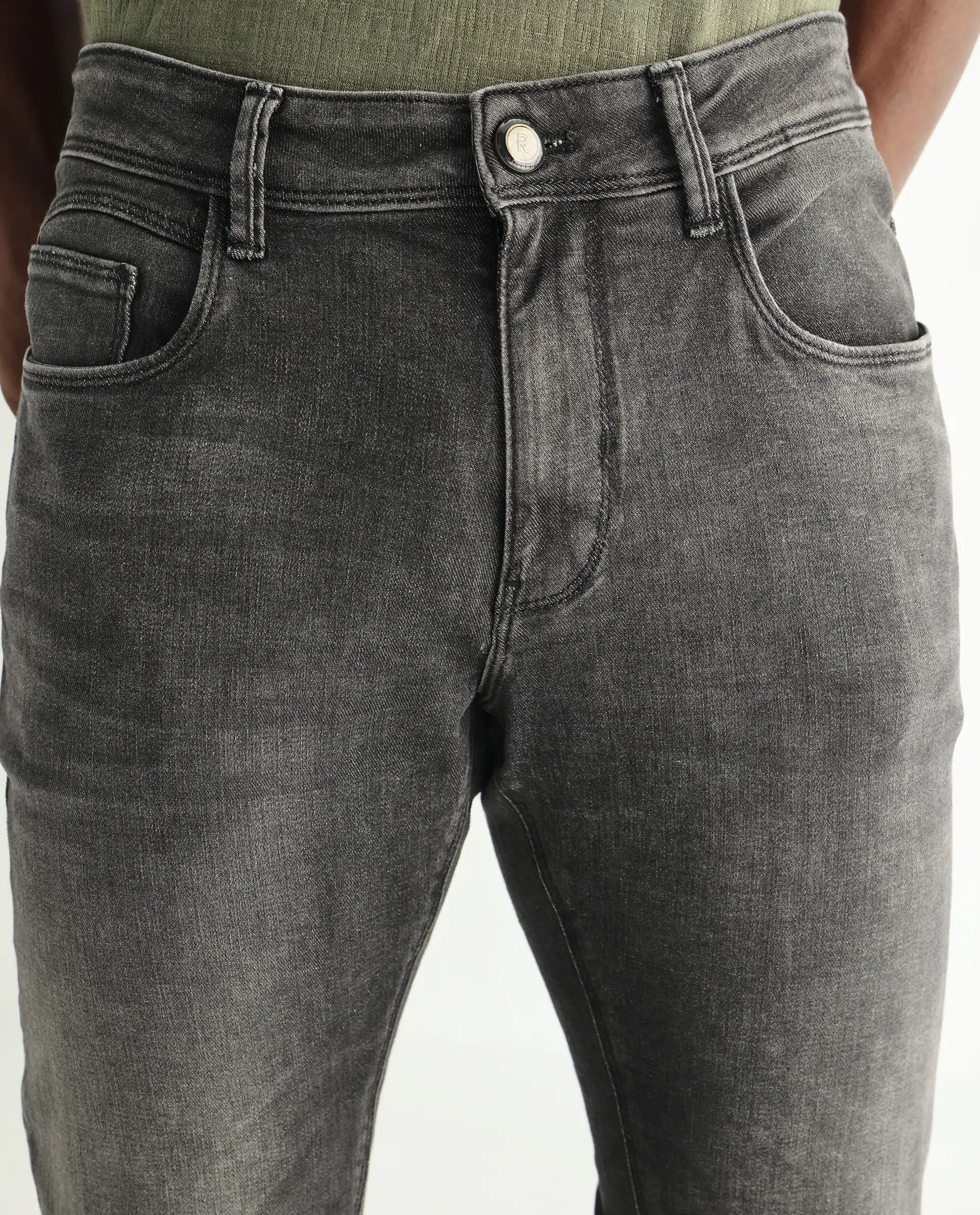 Rare Rabbit Men's Cosmog Black Cotton Plain Hawk Slim Fit Jeans - Image 2