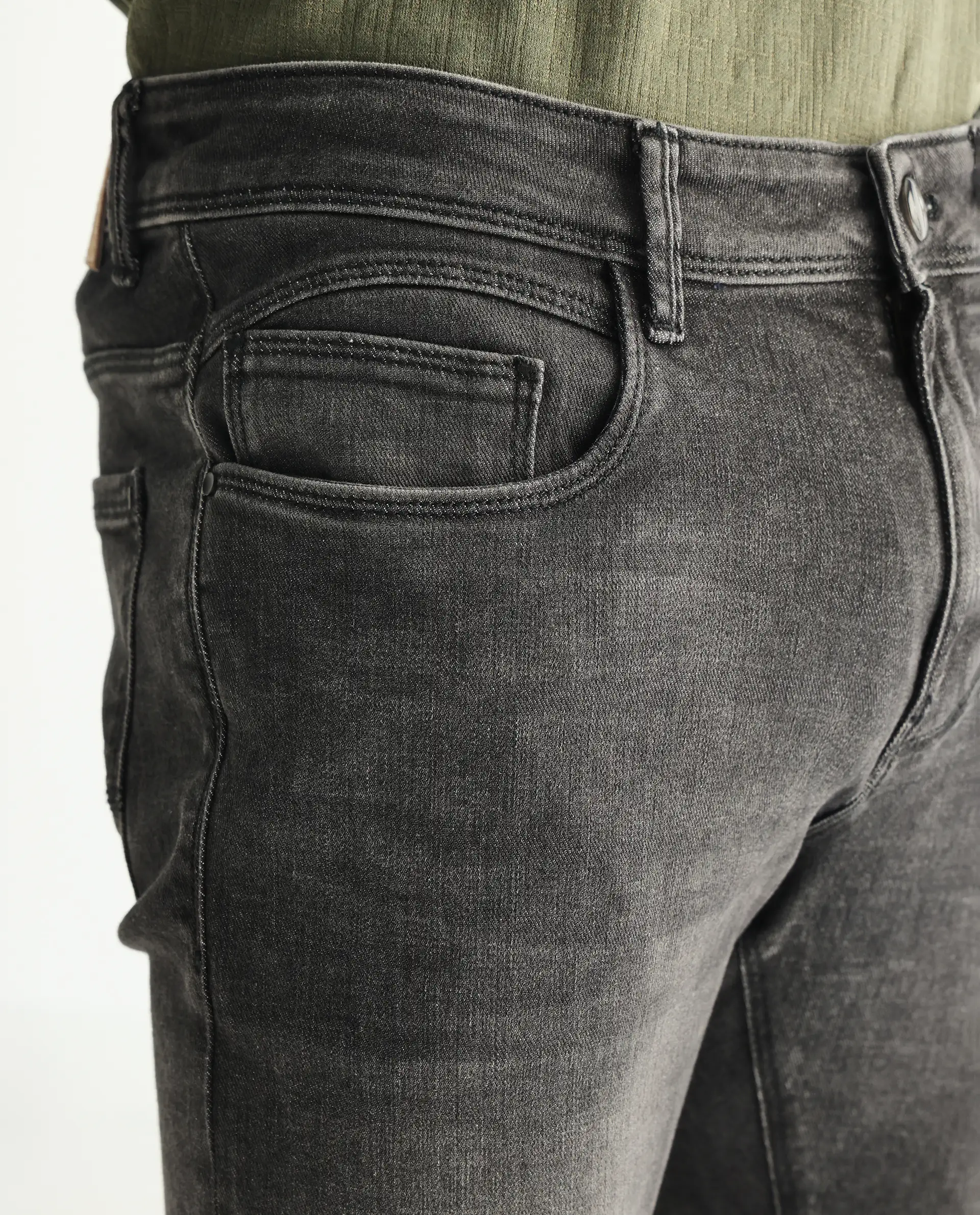 Rare Rabbit Men's Cosmog Black Cotton Plain Hawk Slim Fit Jeans - Image 7
