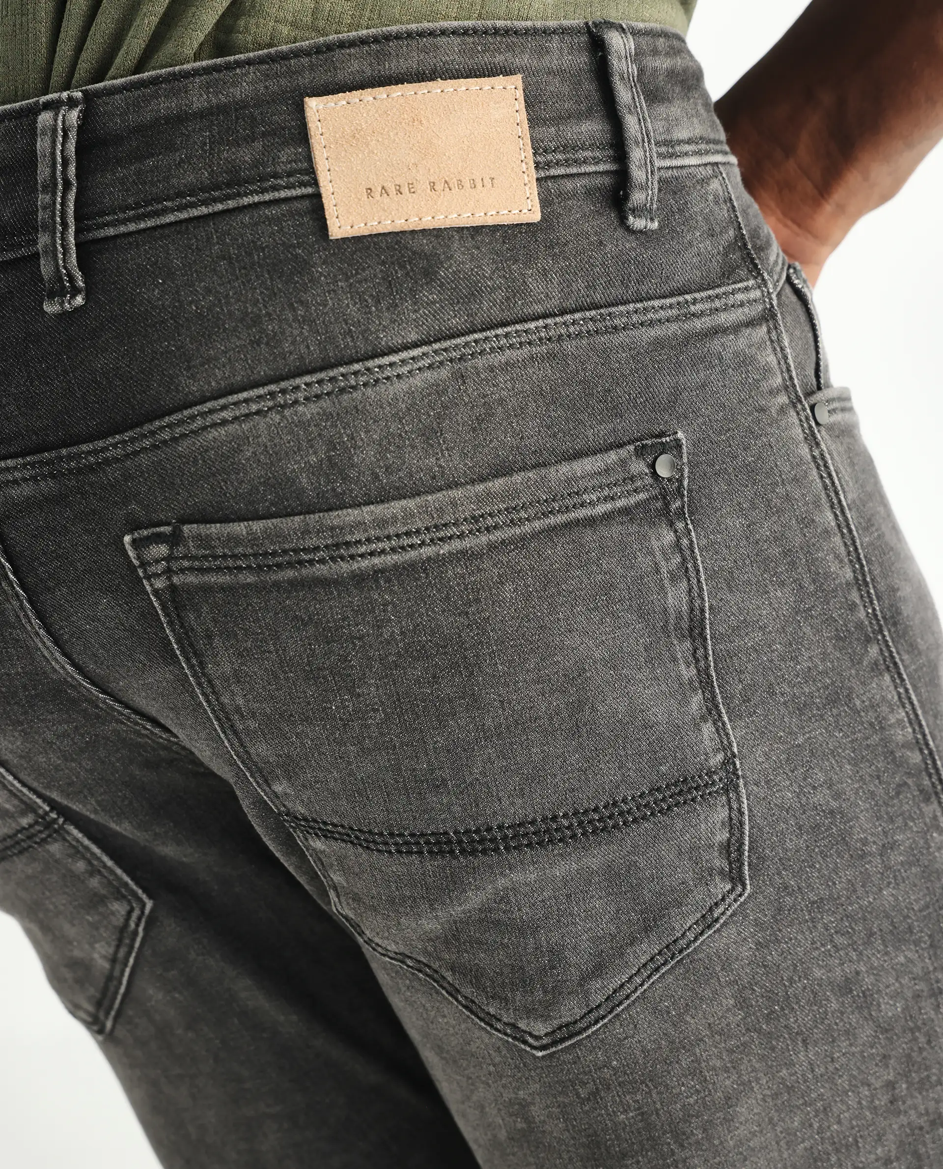 Rare Rabbit Men's Cosmog Black Cotton Plain Hawk Slim Fit Jeans - Image 9