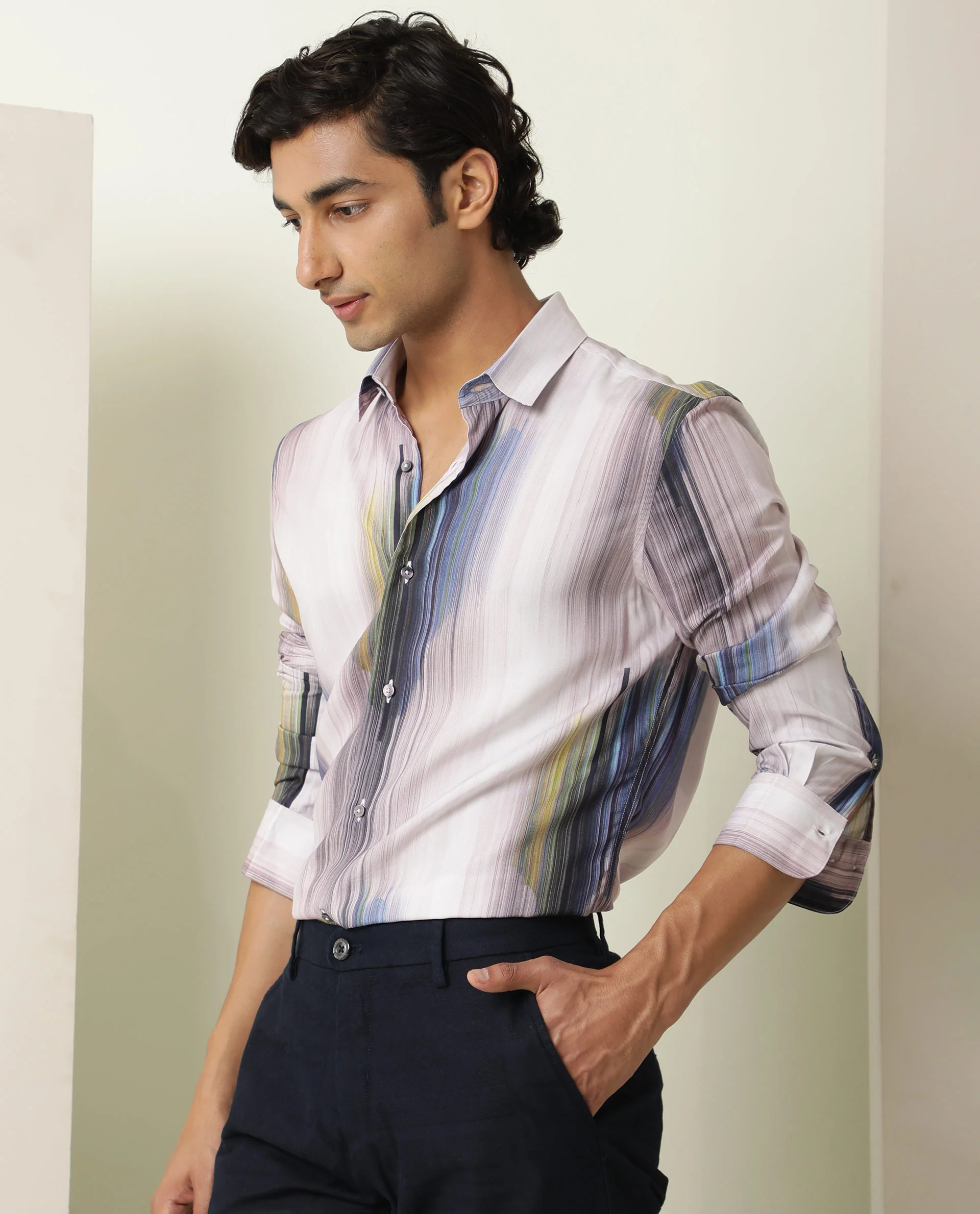 Rare Rabbit Men's Cosmos Blue Cotton Abstract Print Regular Fit Full Sleeve Collared Shirt - Image 3