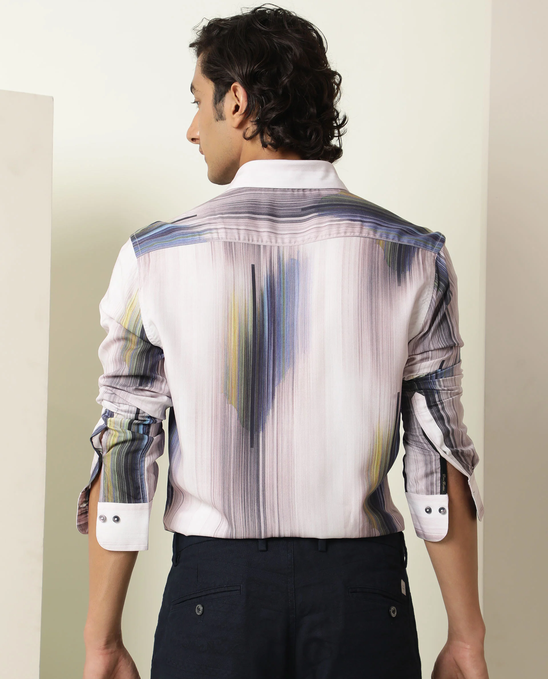 Rare Rabbit Men's Cosmos Blue Cotton Abstract Print Regular Fit Full Sleeve Collared Shirt - Image 8