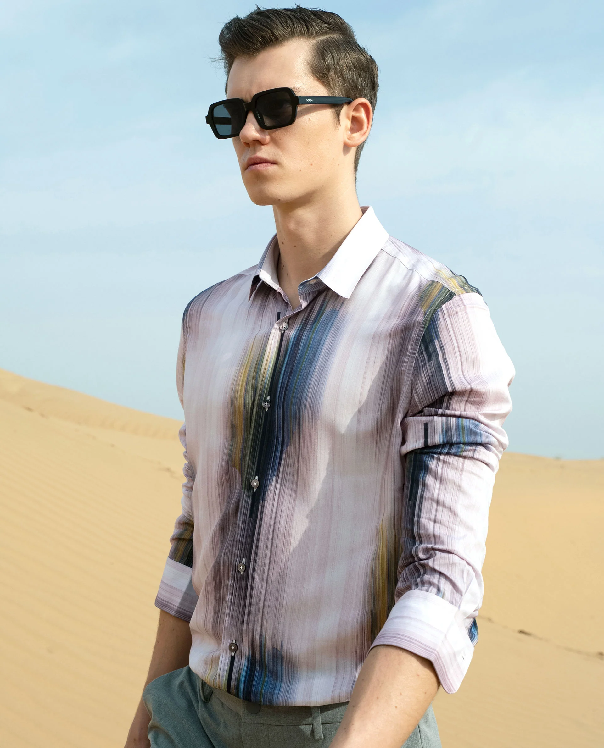 Rare Rabbit Men's Cosmos Blue Cotton Abstract Print Regular Fit Full Sleeve Collared Shirt - Image 9
