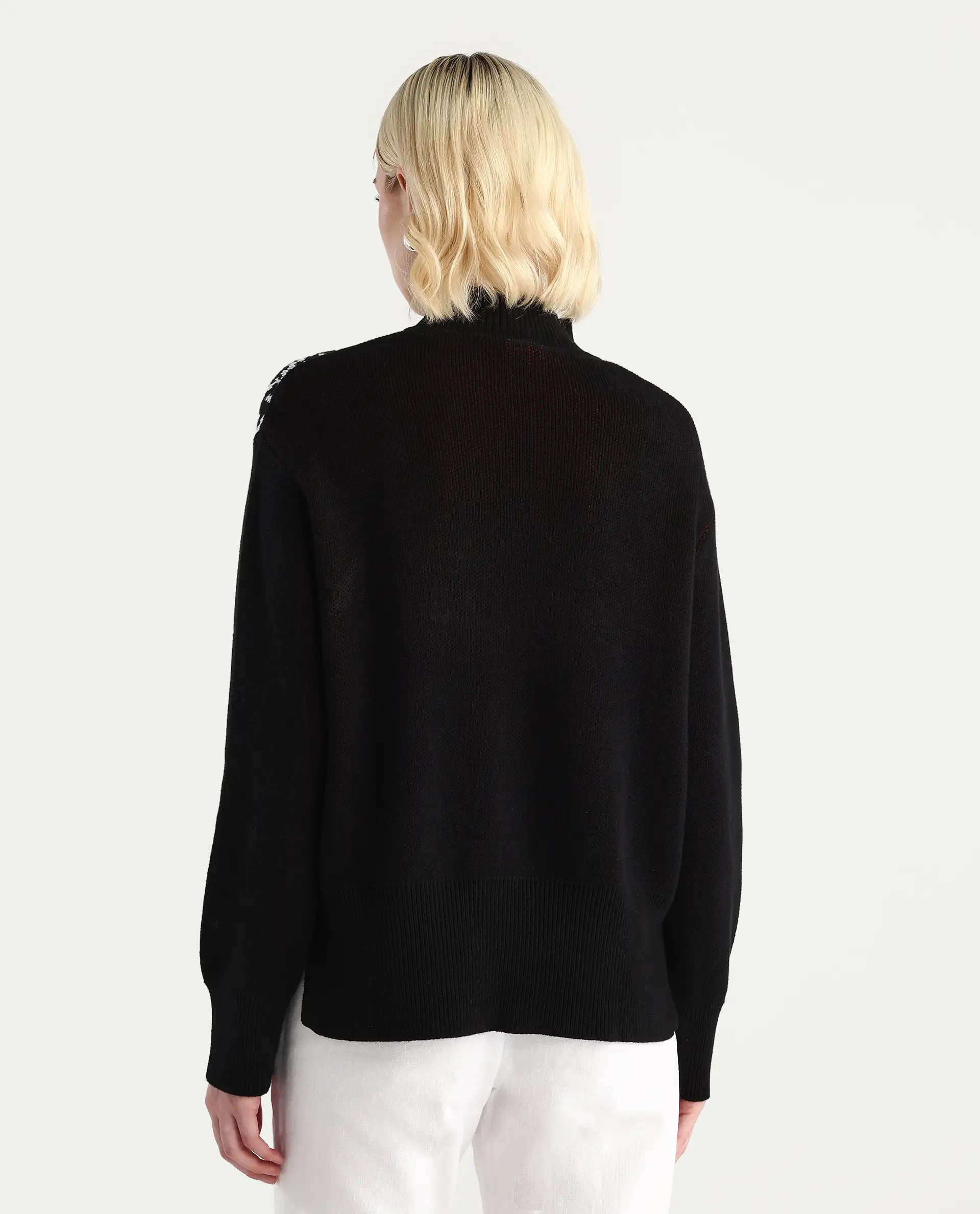 Rareism Women's Cosnew Black Cotton High Neck Relaxed Fit Sweater - Image 7