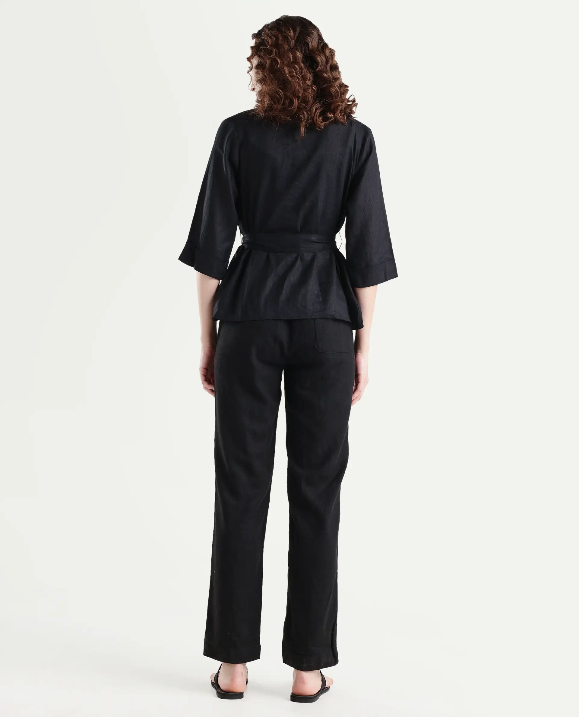 Rareism Women's Costa-B Black Linen Plain Ankle Length Tapered Trouser - Image 7