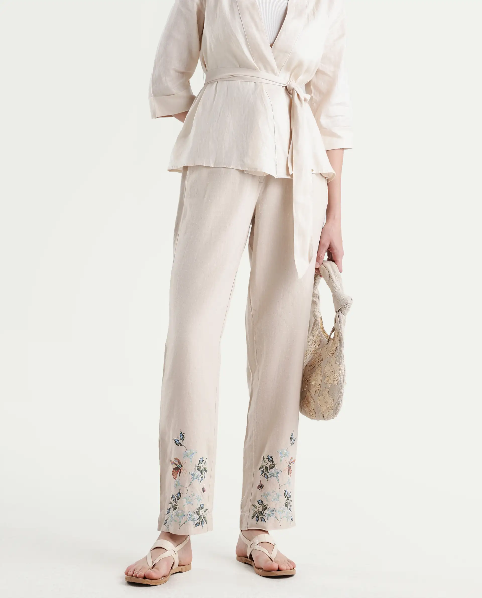 Rareism Women's Costa-B Light Beige Linen Plain Ankle Length Tapered Trouser - Image 2
