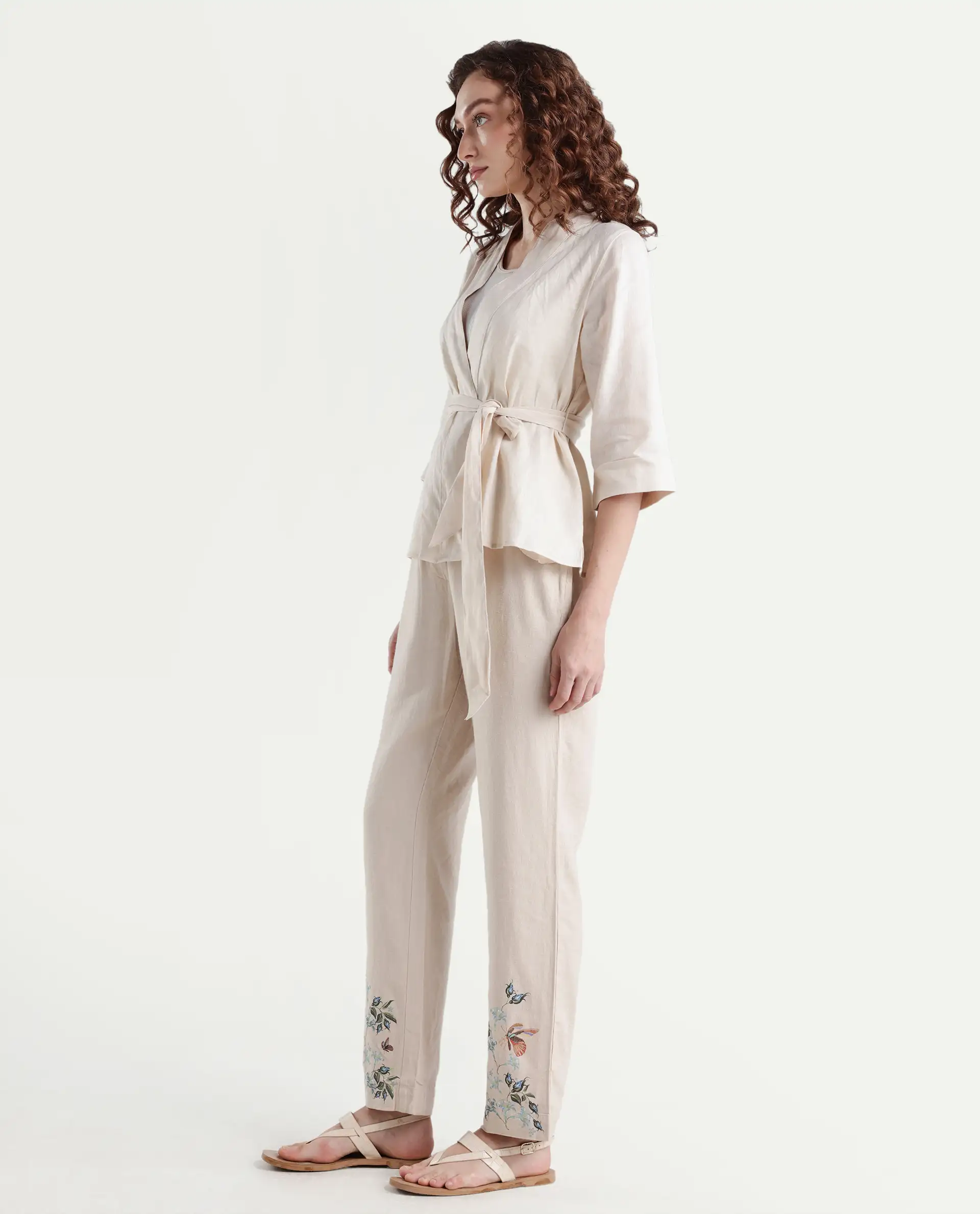 Rareism Women's Costa-B Light Beige Linen Plain Ankle Length Tapered Trouser - Image 5
