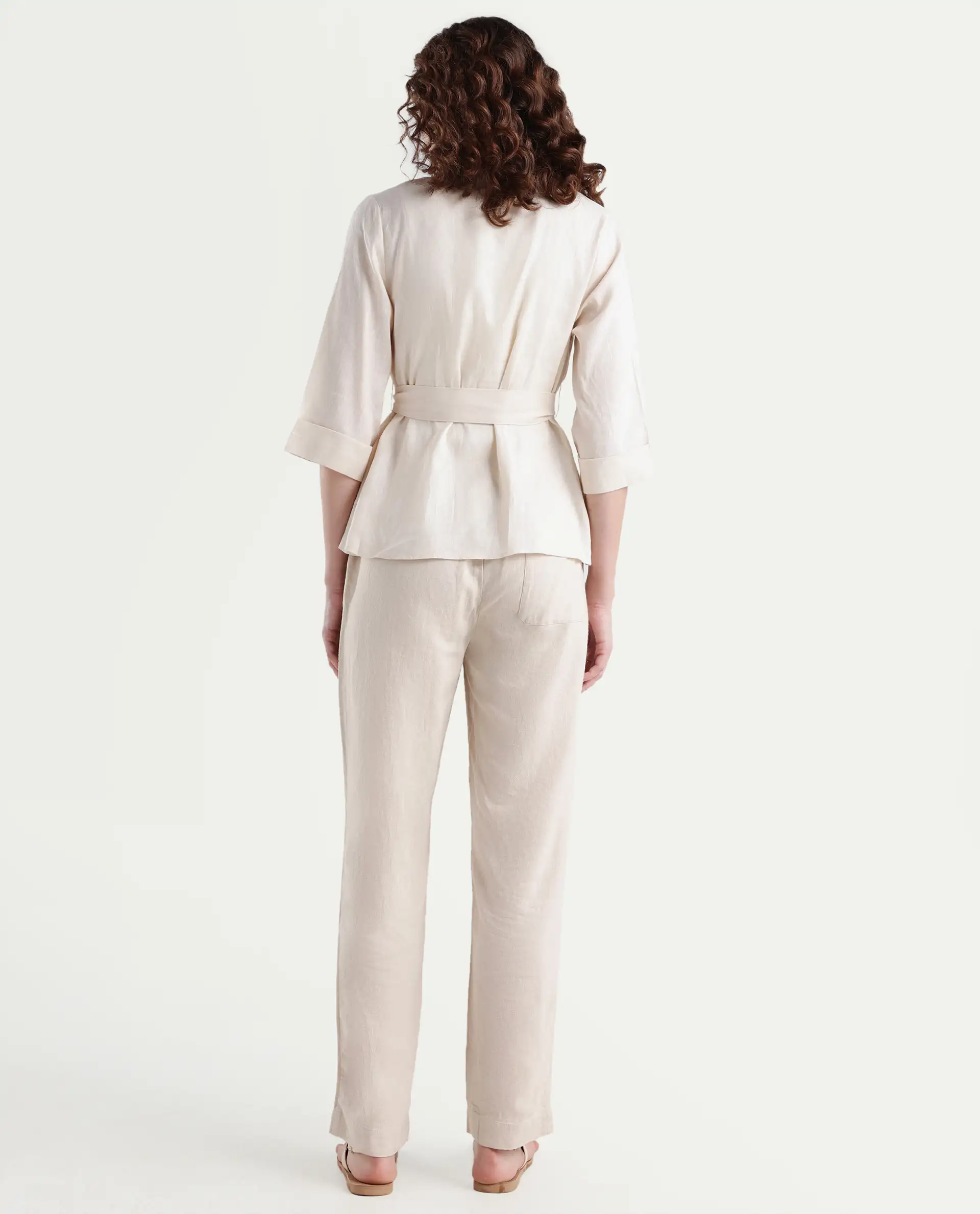 Rareism Women's Costa-B Light Beige Linen Plain Ankle Length Tapered Trouser - Image 7