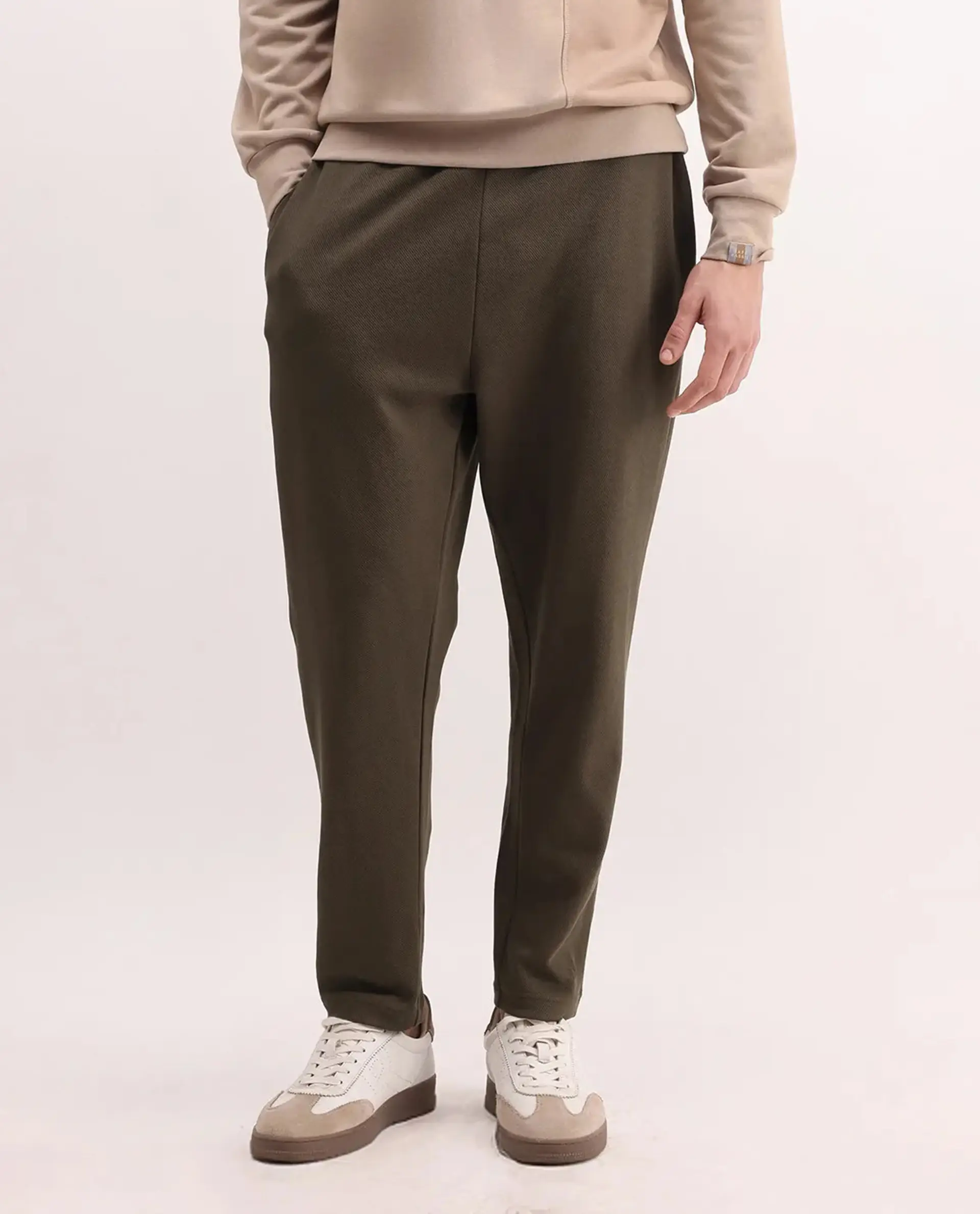 Rare Rabbit Men's Costo-B Dark Beige Polyester Blend Plain Regular Fit Track Pant - Image 10