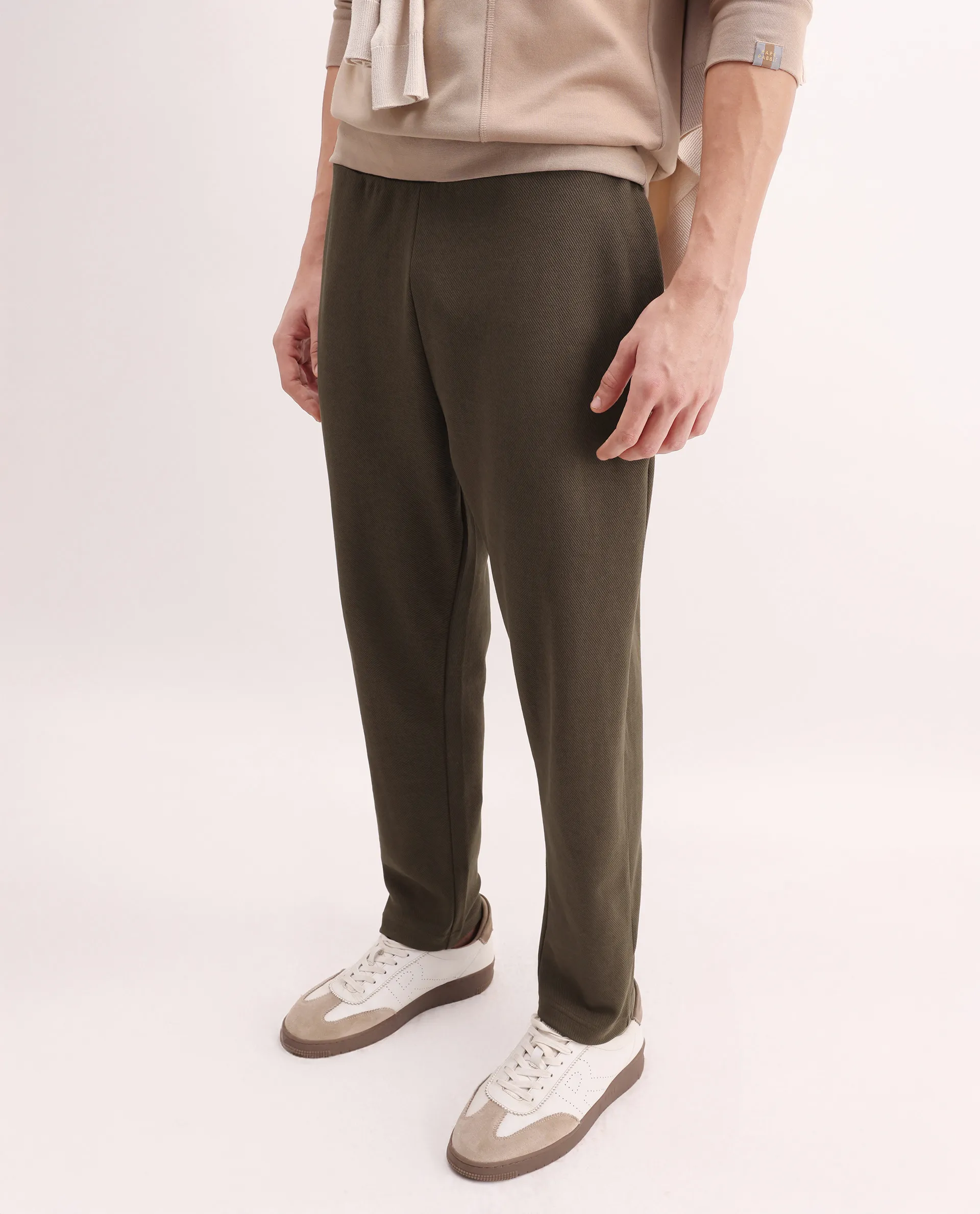 Rare Rabbit Men's Costo-B Dark Beige Polyester Blend Plain Regular Fit Track Pant - Image 2