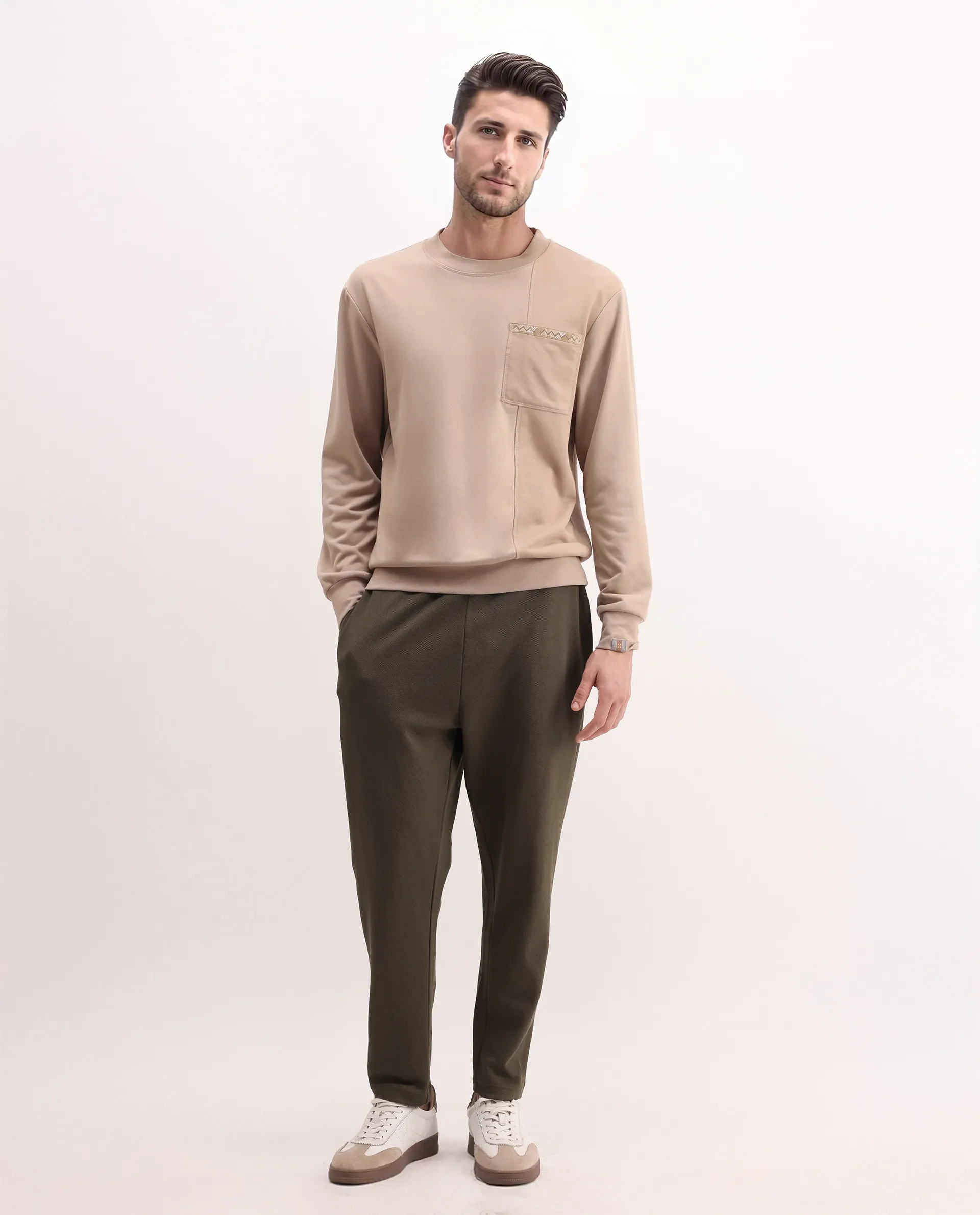 Rare Rabbit Men's Costo-B Dark Beige Polyester Blend Plain Regular Fit Track Pant - Image 3