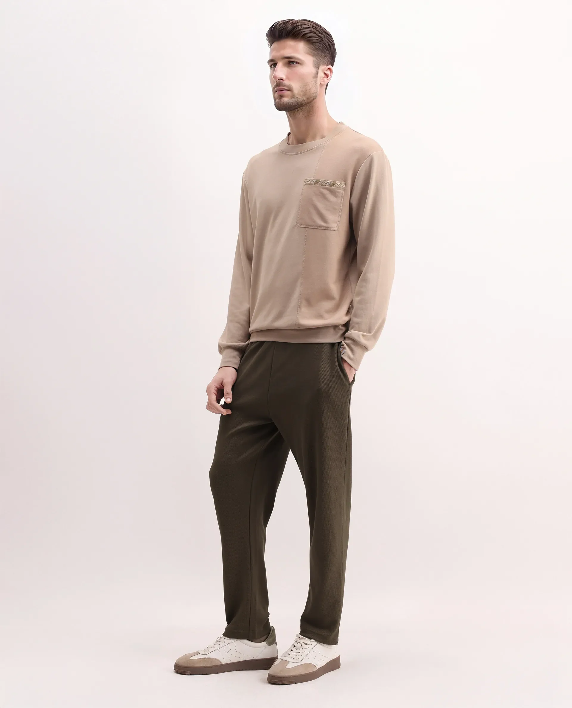 Rare Rabbit Men's Costo-B Dark Beige Polyester Blend Plain Regular Fit Track Pant - Image 7