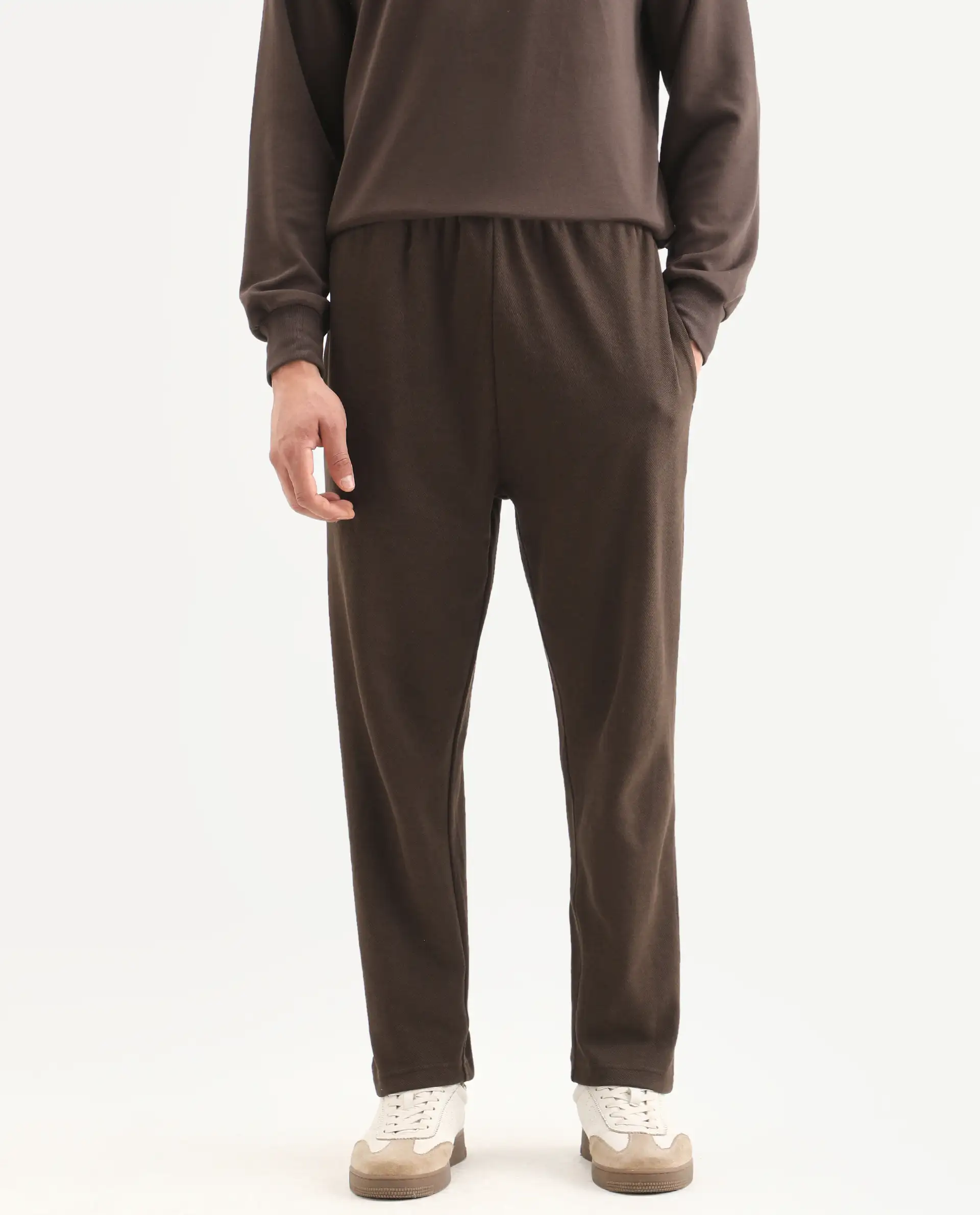 Rare Rabbit Men's Costo-B Dark Brown Polyester Blend Plain Regular Fit Track Pant - Image 2