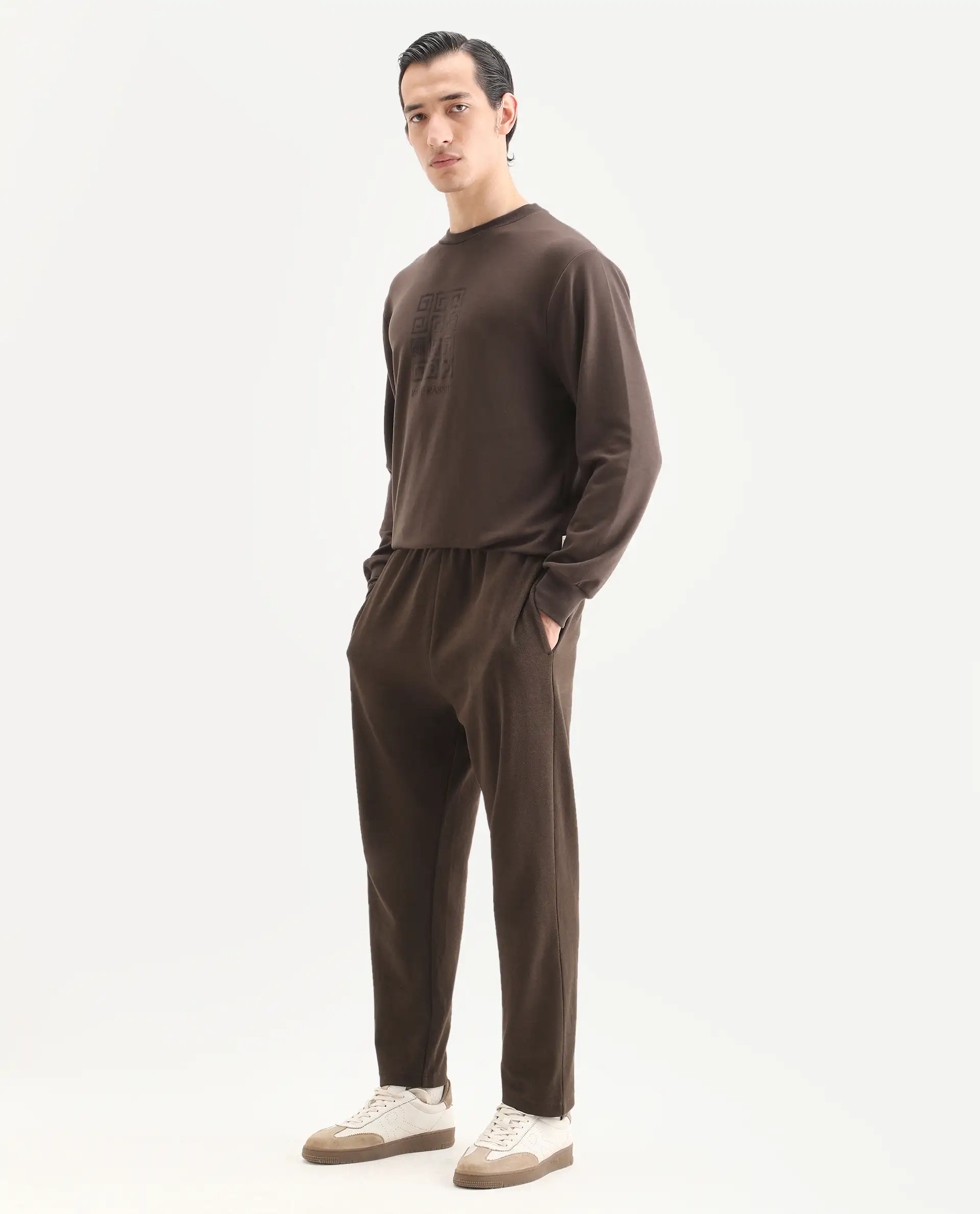 Rare Rabbit Men's Costo-B Dark Brown Polyester Blend Plain Regular Fit Track Pant - Image 4