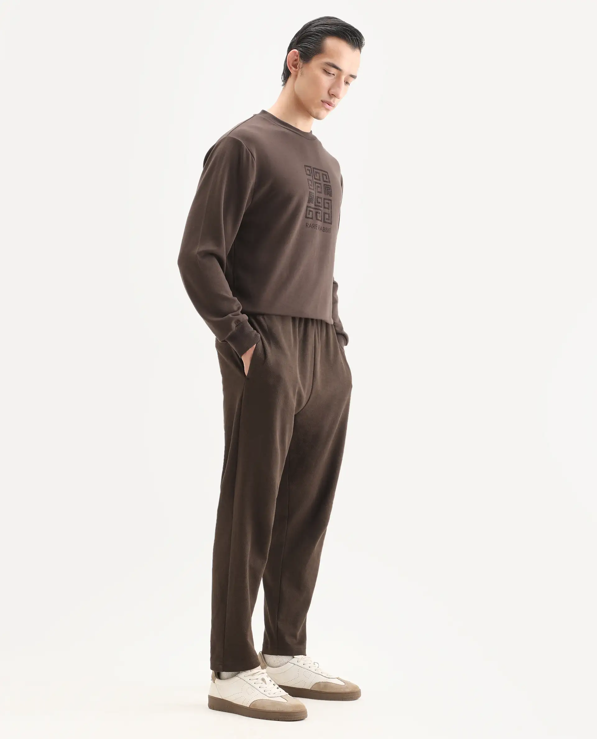 Rare Rabbit Men's Costo-B Dark Brown Polyester Blend Plain Regular Fit Track Pant - Image 5