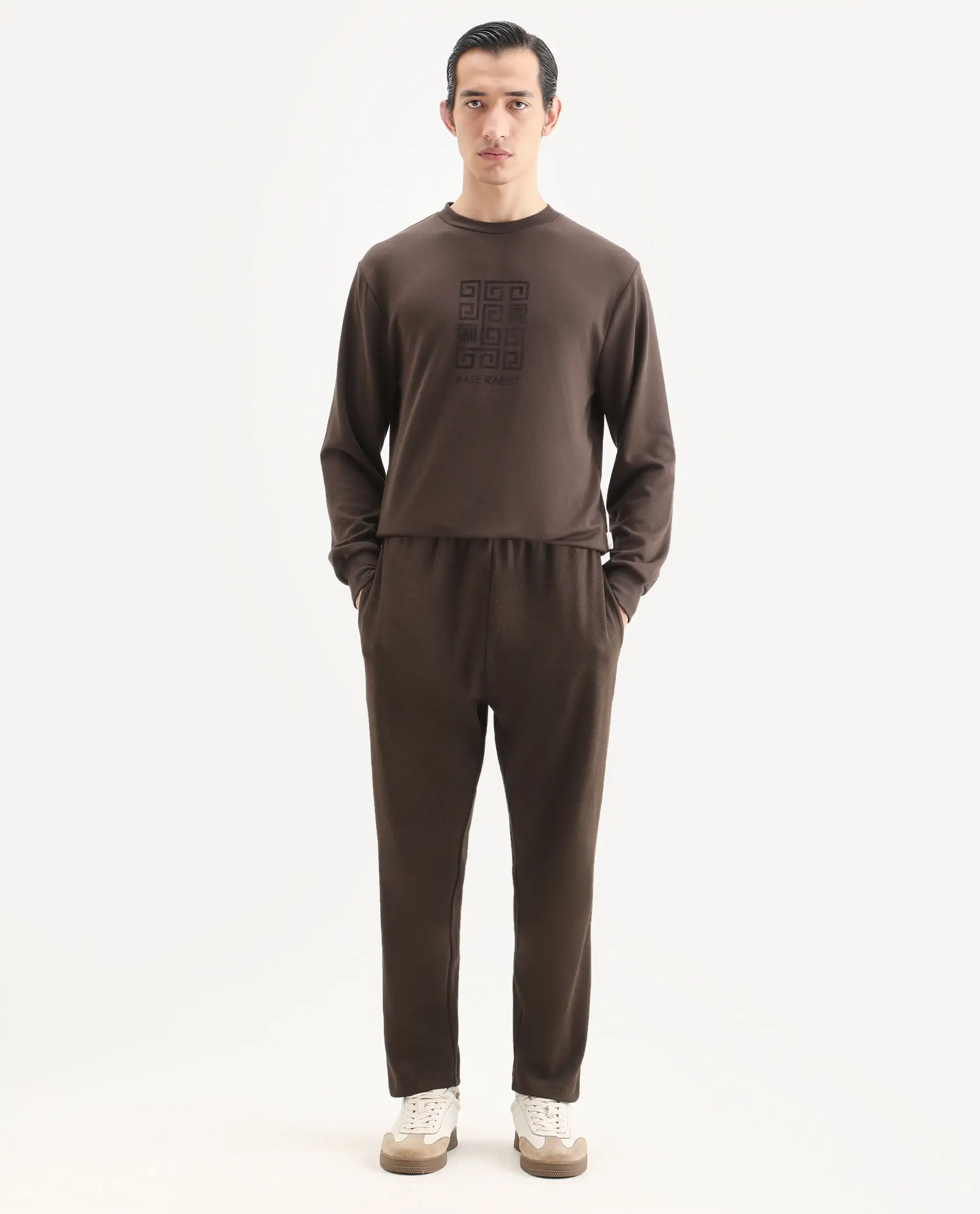 Rare Rabbit Men's Costo-B Dark Brown Polyester Blend Plain Regular Fit Track Pant - Image 7