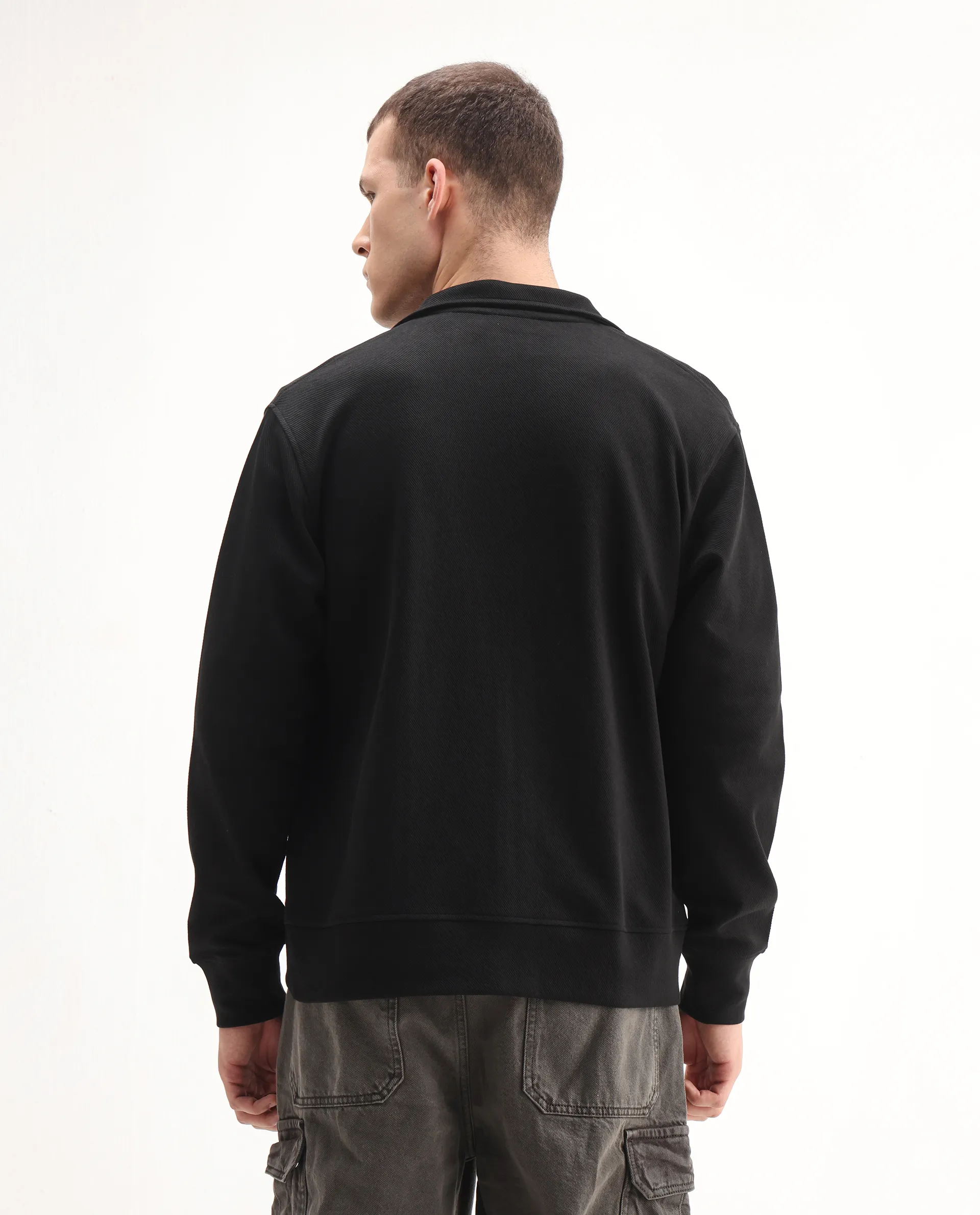 Rare Rabbit Men's Costo-J Black Polyester Blend Plain Regular Fit Full Sleeve High Neck Sweatshirt - Image 7