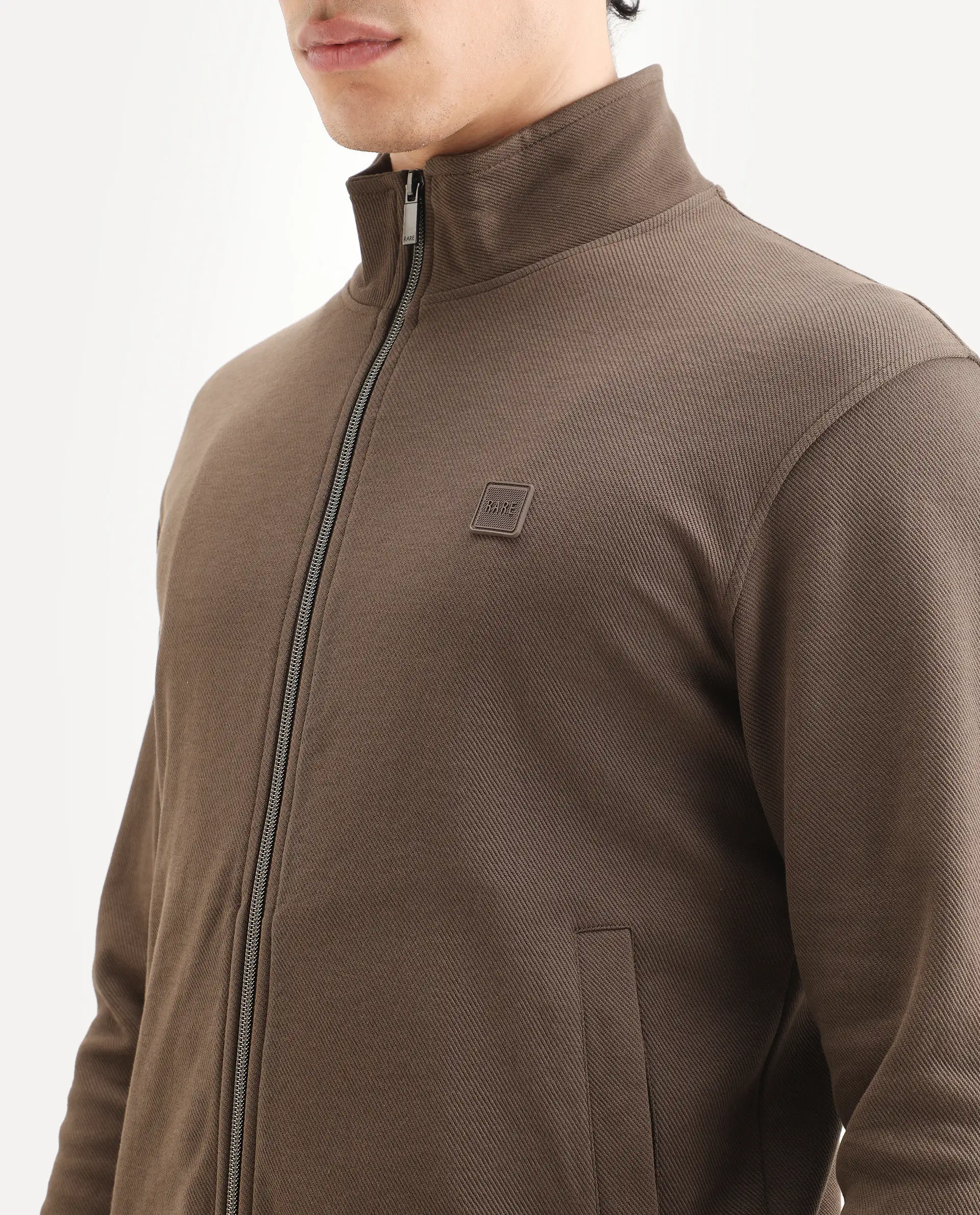 Rare Rabbit Men's Costo-J Dark Beige Polyester Blend Plain Relaxed Fit Full Sleeve High Neck Sweatshirt - Image 3