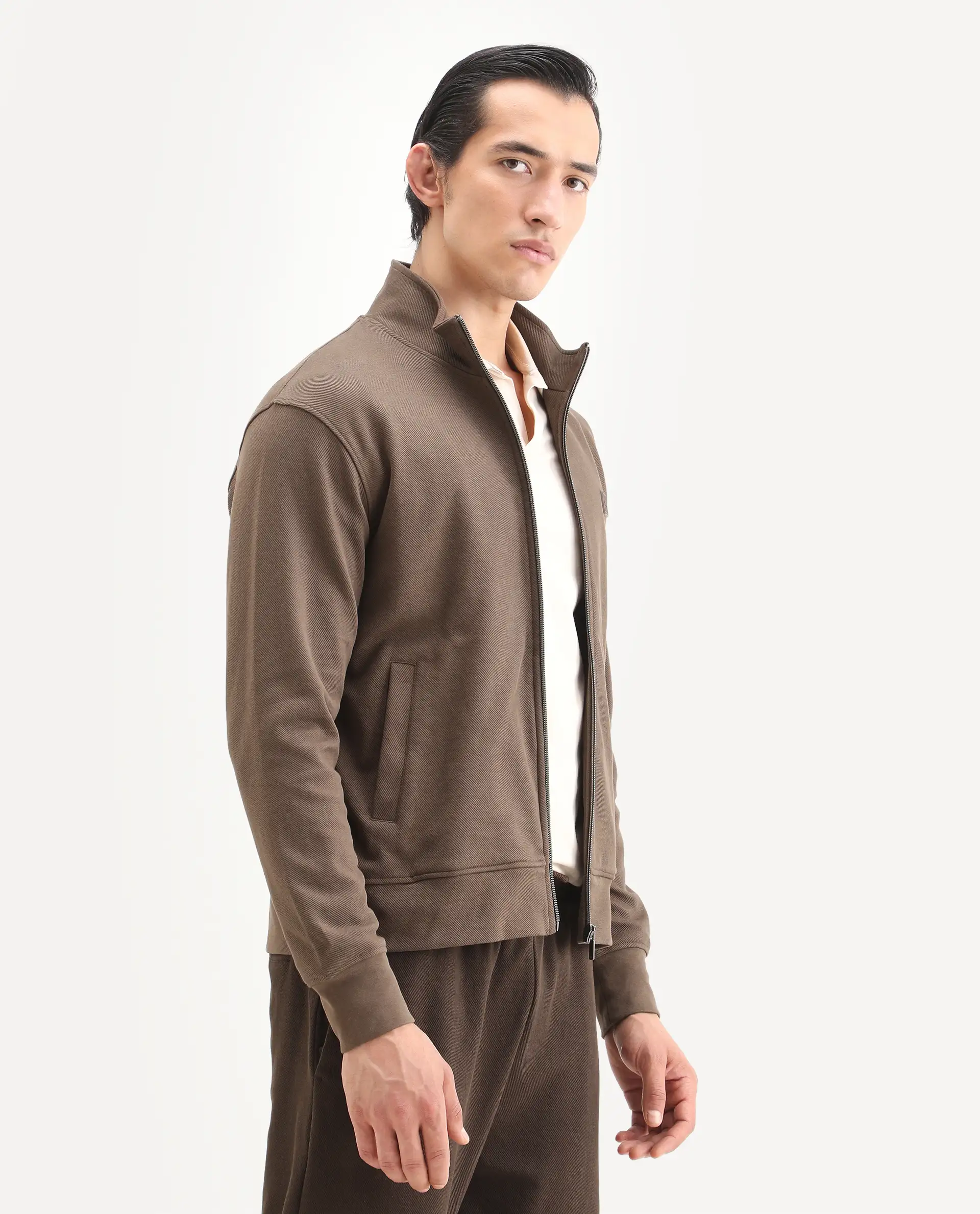 Rare Rabbit Men's Costo-J Dark Beige Polyester Blend Plain Relaxed Fit Full Sleeve High Neck Sweatshirt - Image 6