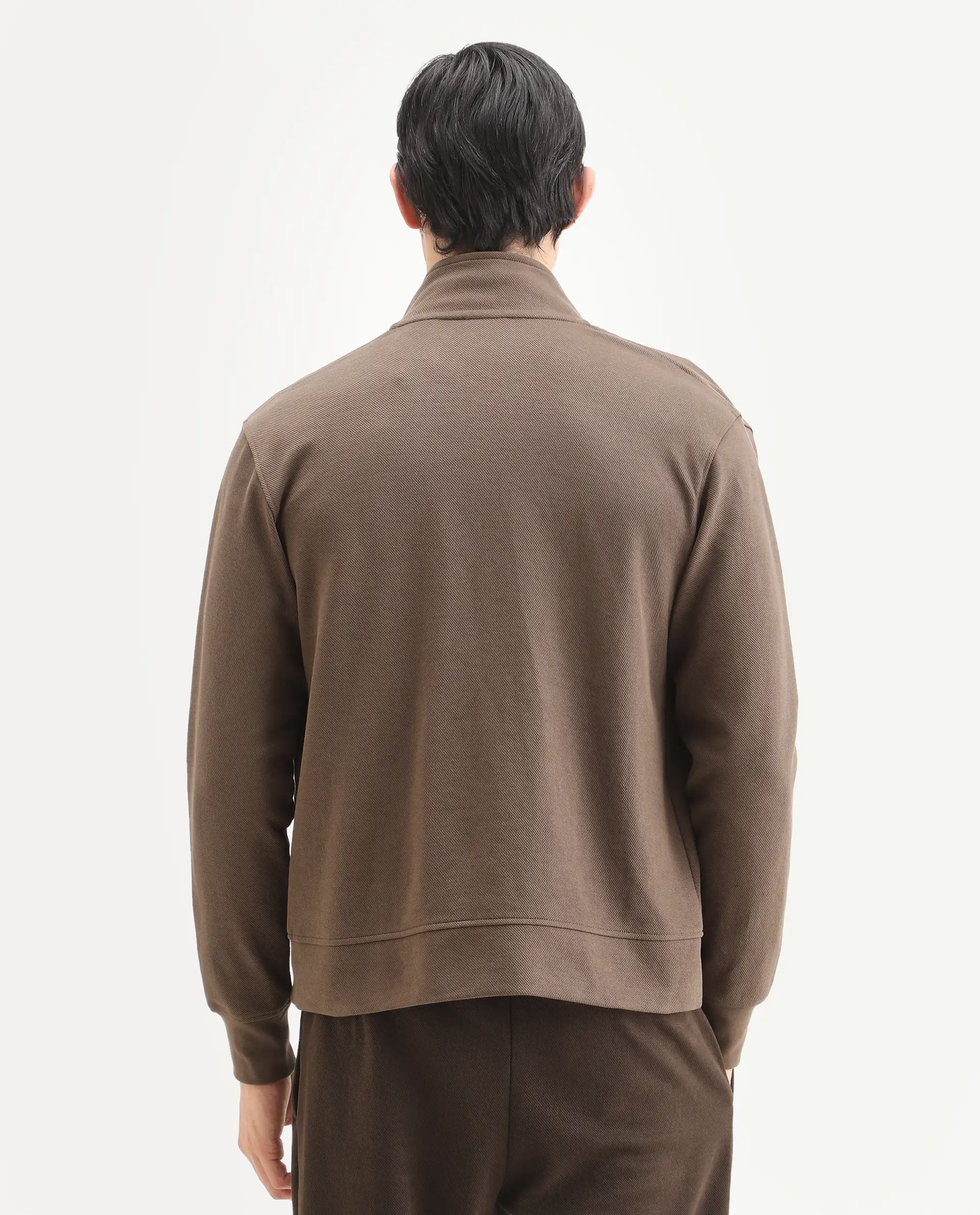 Rare Rabbit Men's Costo-J Dark Beige Polyester Blend Plain Relaxed Fit Full Sleeve High Neck Sweatshirt - Image 7