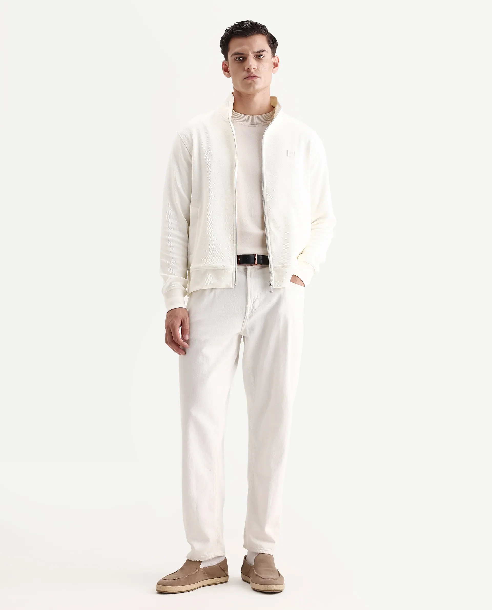 Rare Rabbit Men's Costo-J Off White Polyester Blend Plain Relaxed Fit Full Sleeve High Neck Sweatshirt - Image 2