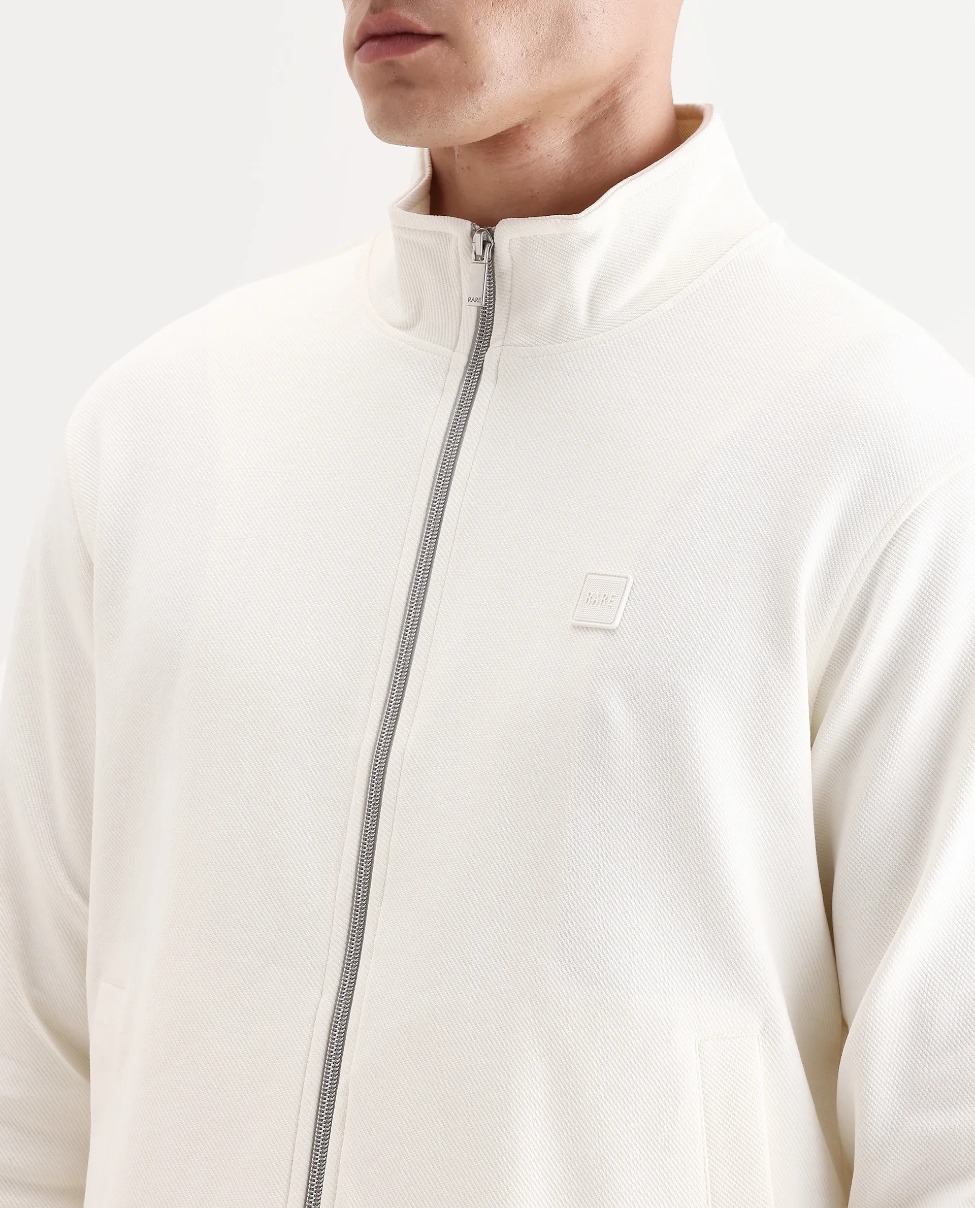 Rare Rabbit Men's Costo-J Off White Polyester Blend Plain Relaxed Fit Full Sleeve High Neck Sweatshirt - Image 3