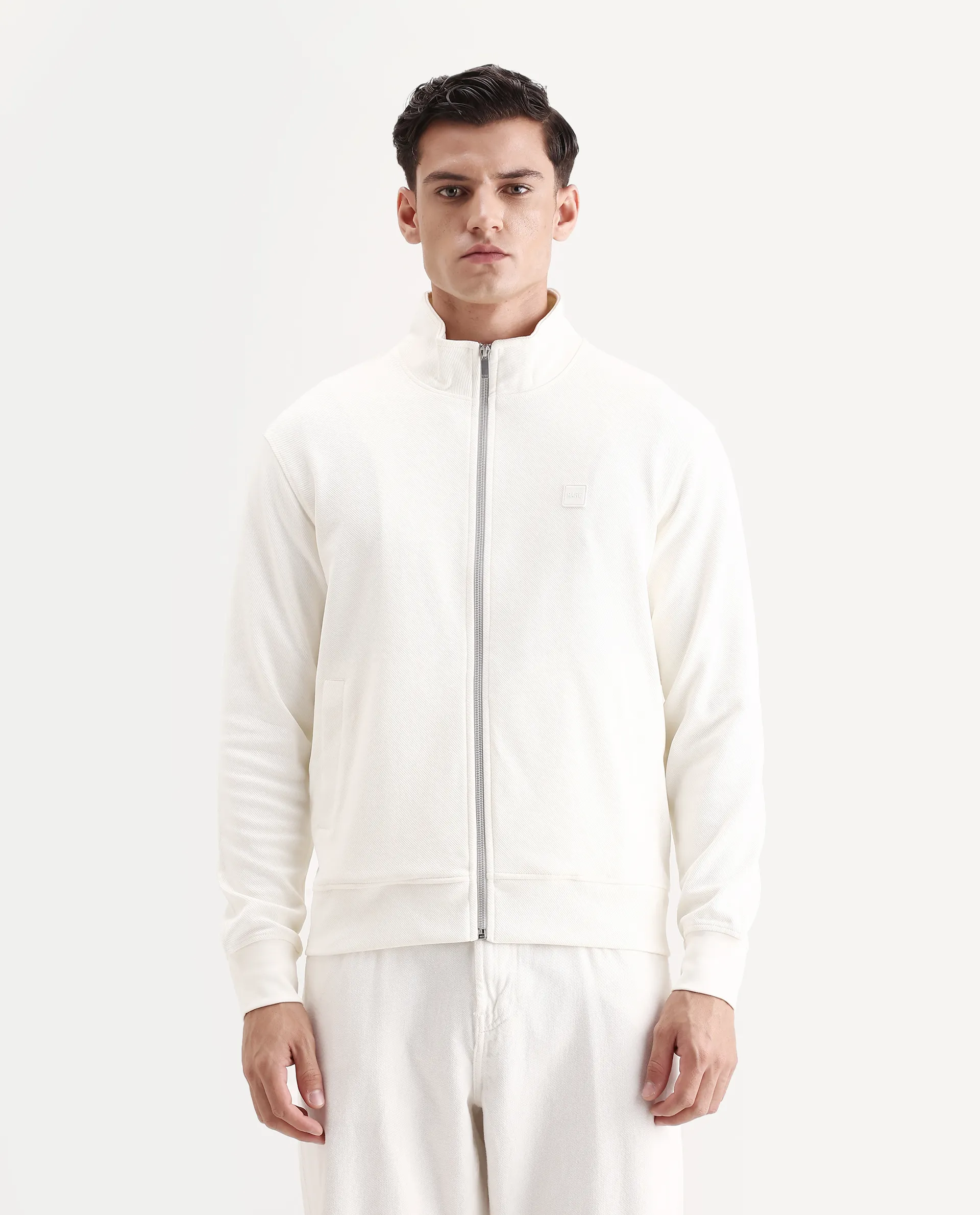 Rare Rabbit Men's Costo-J Off White Polyester Blend Plain Relaxed Fit Full Sleeve High Neck Sweatshirt - Image 4