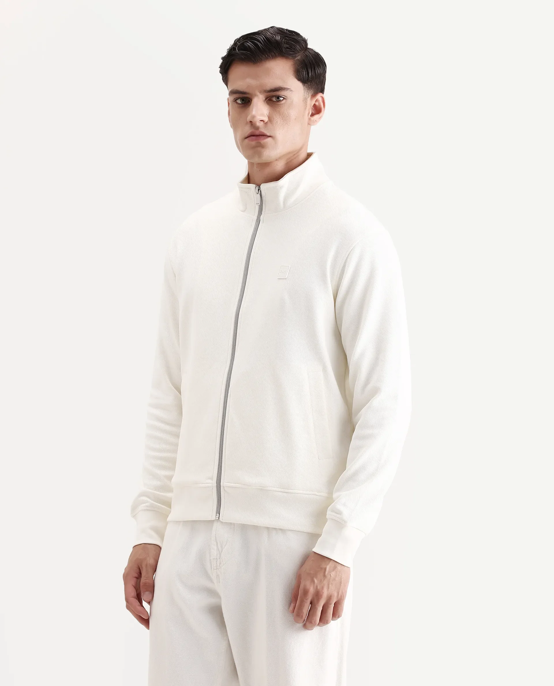 Rare Rabbit Men's Costo-J Off White Polyester Blend Plain Relaxed Fit Full Sleeve High Neck Sweatshirt - Image 5