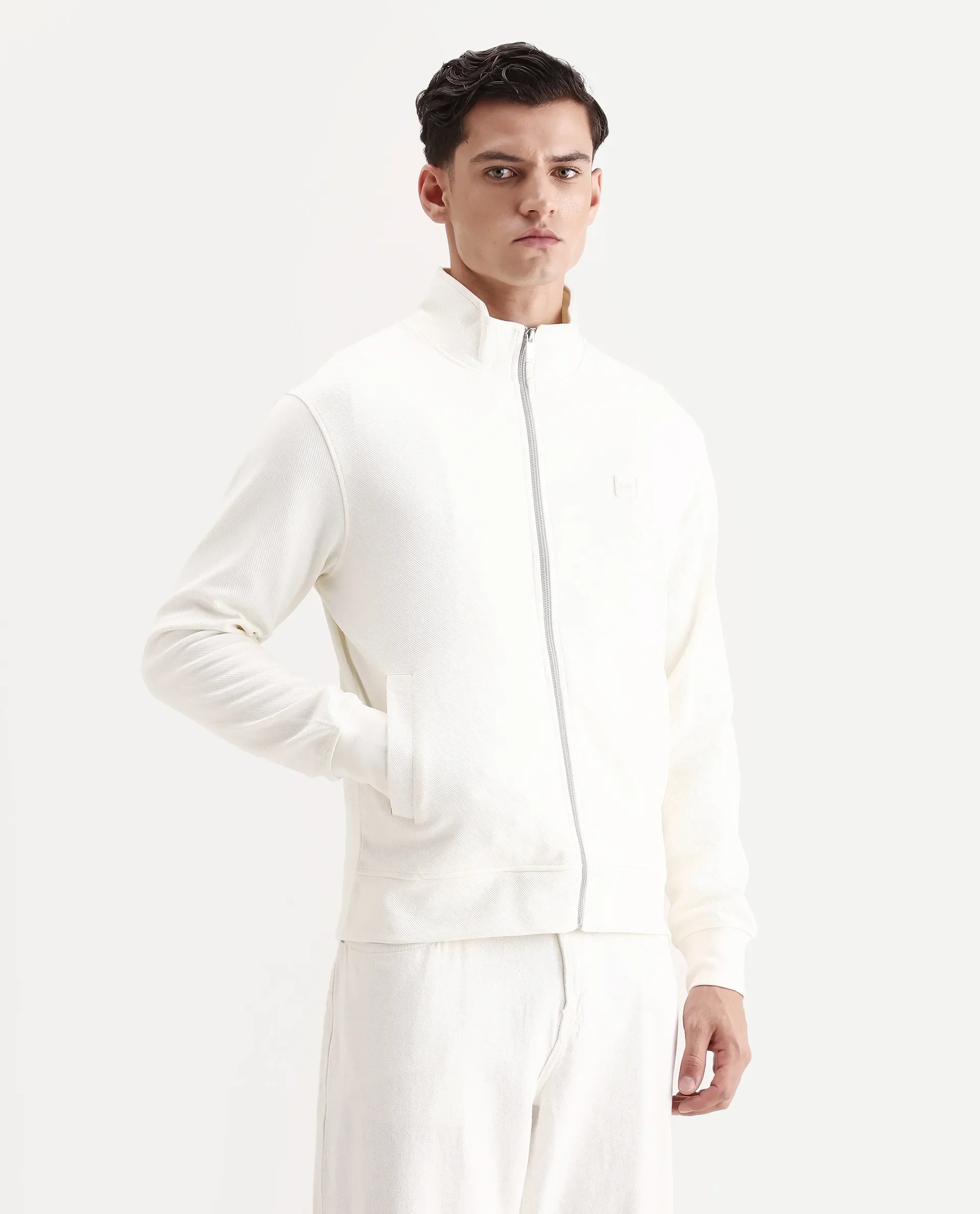 Rare Rabbit Men's Costo-J Off White Polyester Blend Plain Relaxed Fit Full Sleeve High Neck Sweatshirt - Image 6